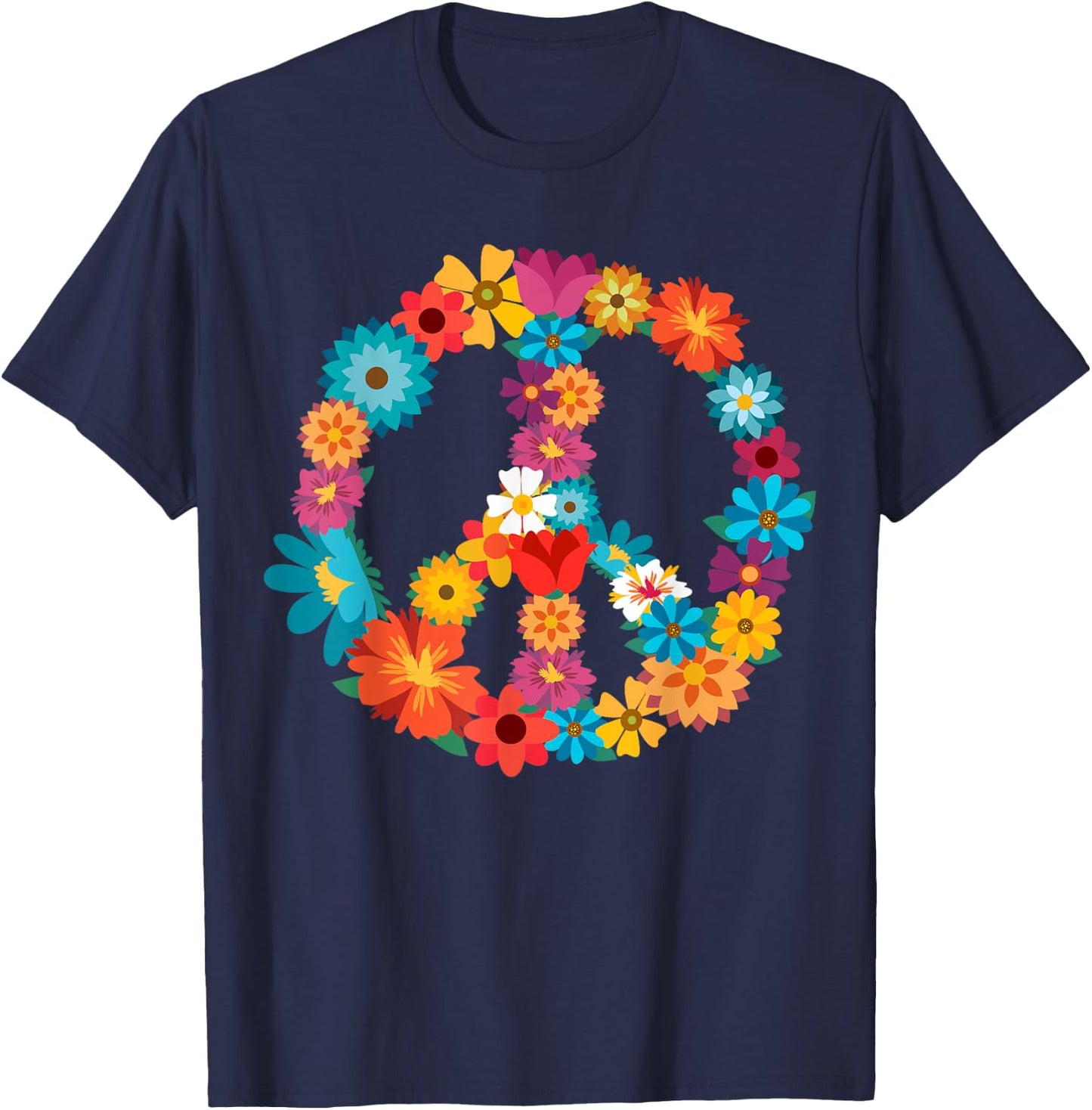 Peace Love Shirt | 60's 70's Hippie Costume Colorful Flowers T-Shirt - T-Shirt | Navy
