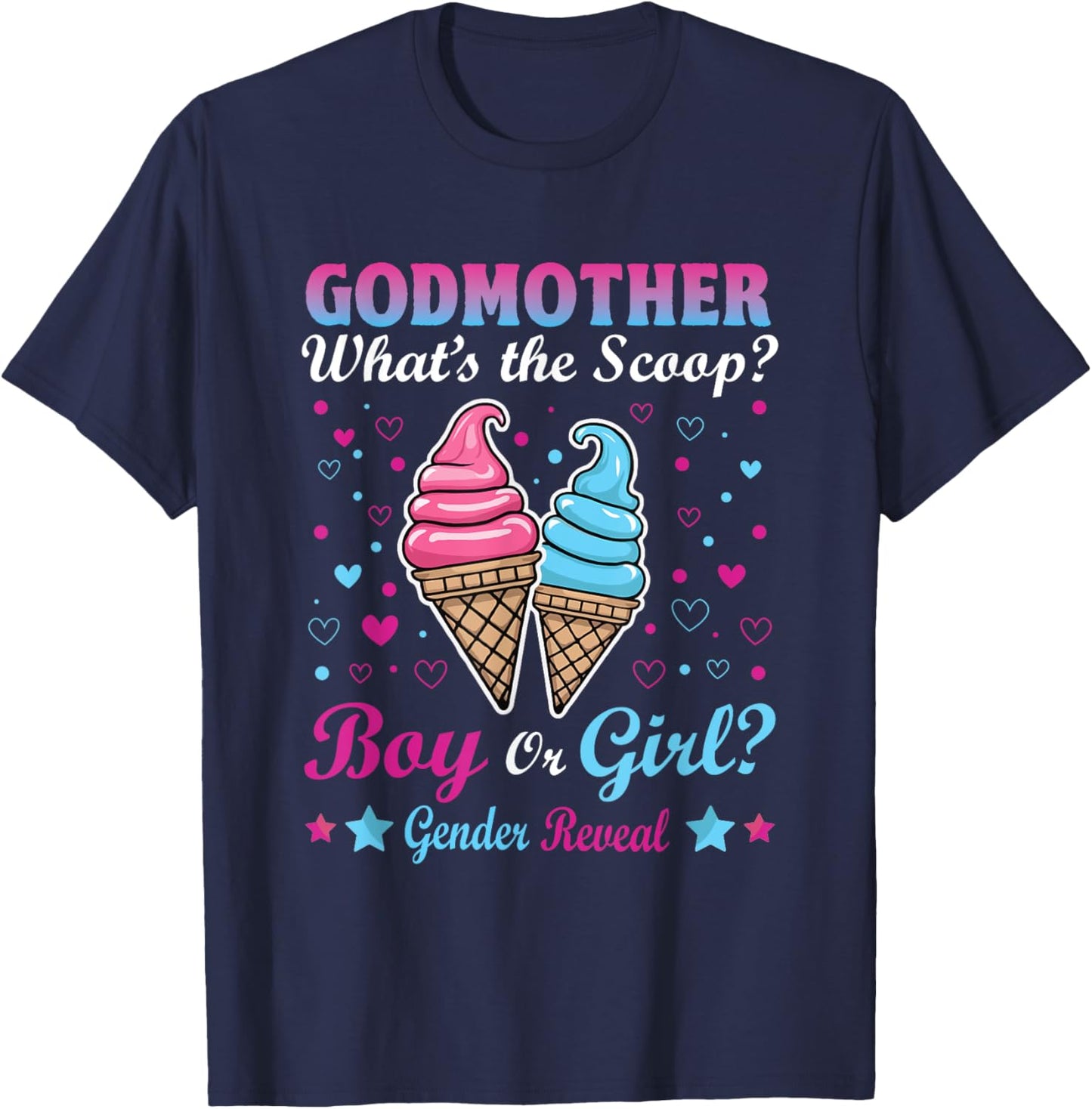 Godmother Ice Cream Whats The Scoop Gender Reveal Matching T-Shirt - T-Shirt | Navy