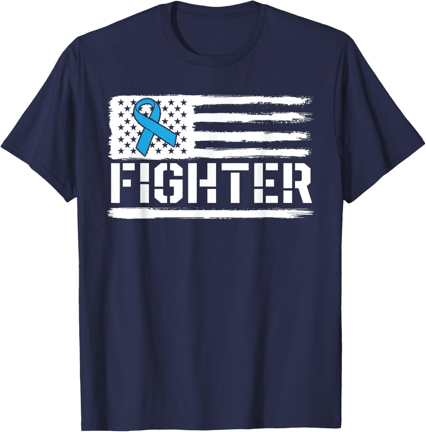 Prostate Cancer Fighter Blue American Flag Awareness Ribbon Women Kids Men T-Shirt - T-Shirt | Navy
