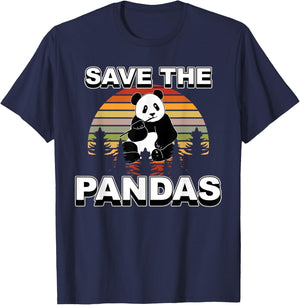Retro Vintage Animal Lover Save The Pandas T-Shirt - T-Shirt | Navy