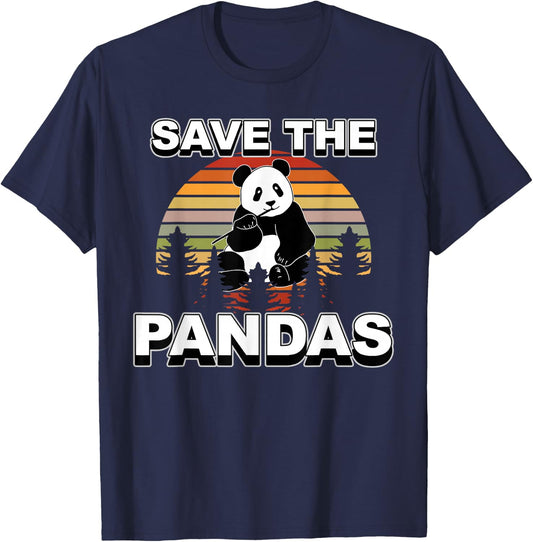 Retro Vintage Animal Lover Save The Pandas T-Shirt - T-Shirt | Navy