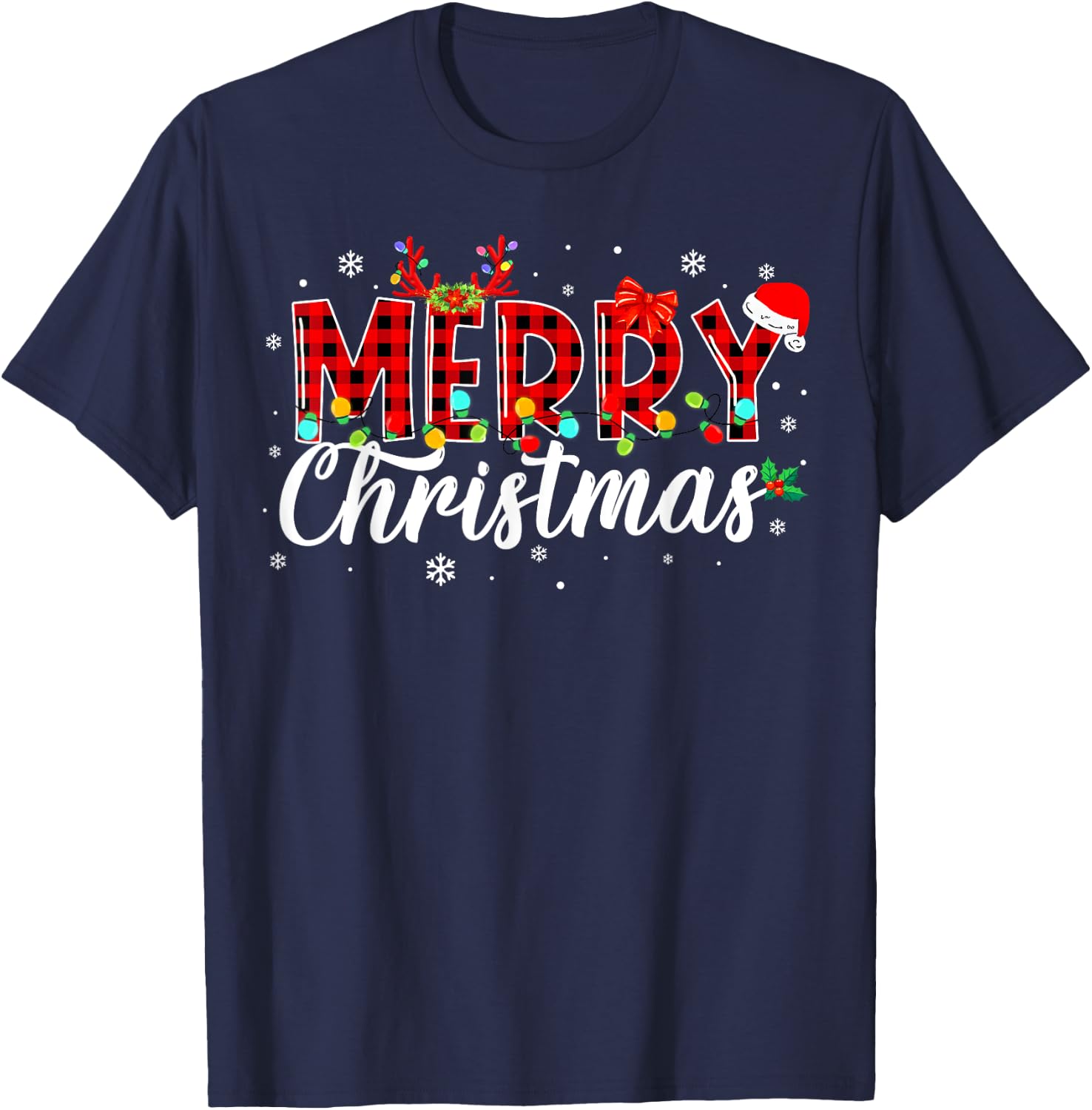 Merry Christmas Buffalo Plaid Red Santa Family Matching Xmas T-Shirt - T-Shirt | Navy