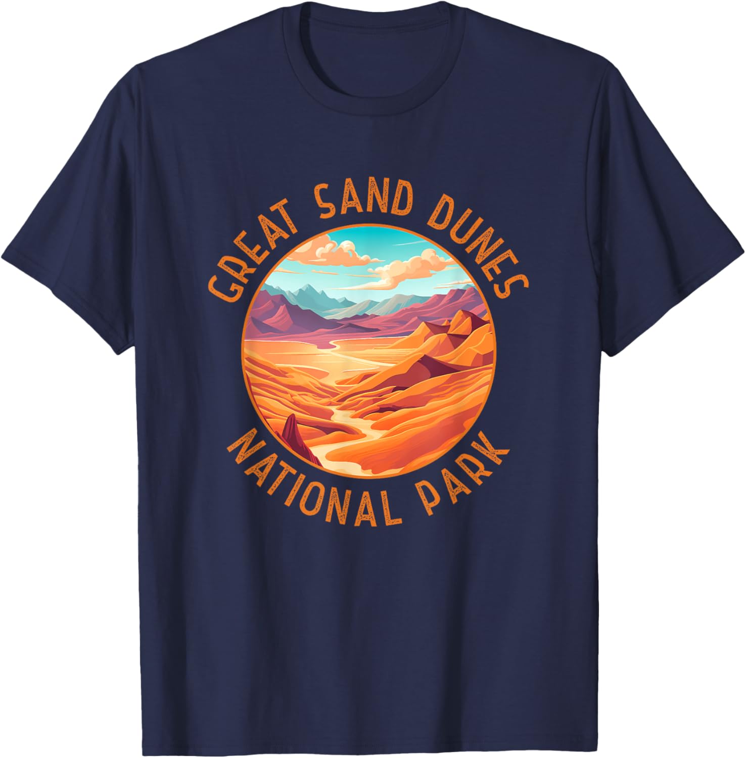 Great Sand Dunes National Park Art Distressed Circle T-Shirt - T-Shirt | Navy