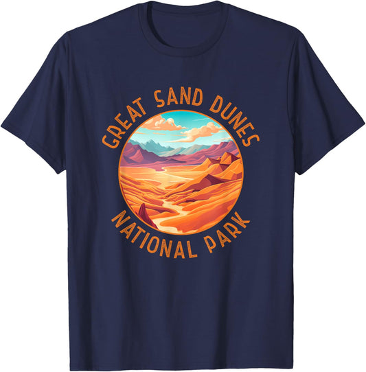 Great Sand Dunes National Park Art Distressed Circle T-Shirt - T-Shirt | Navy