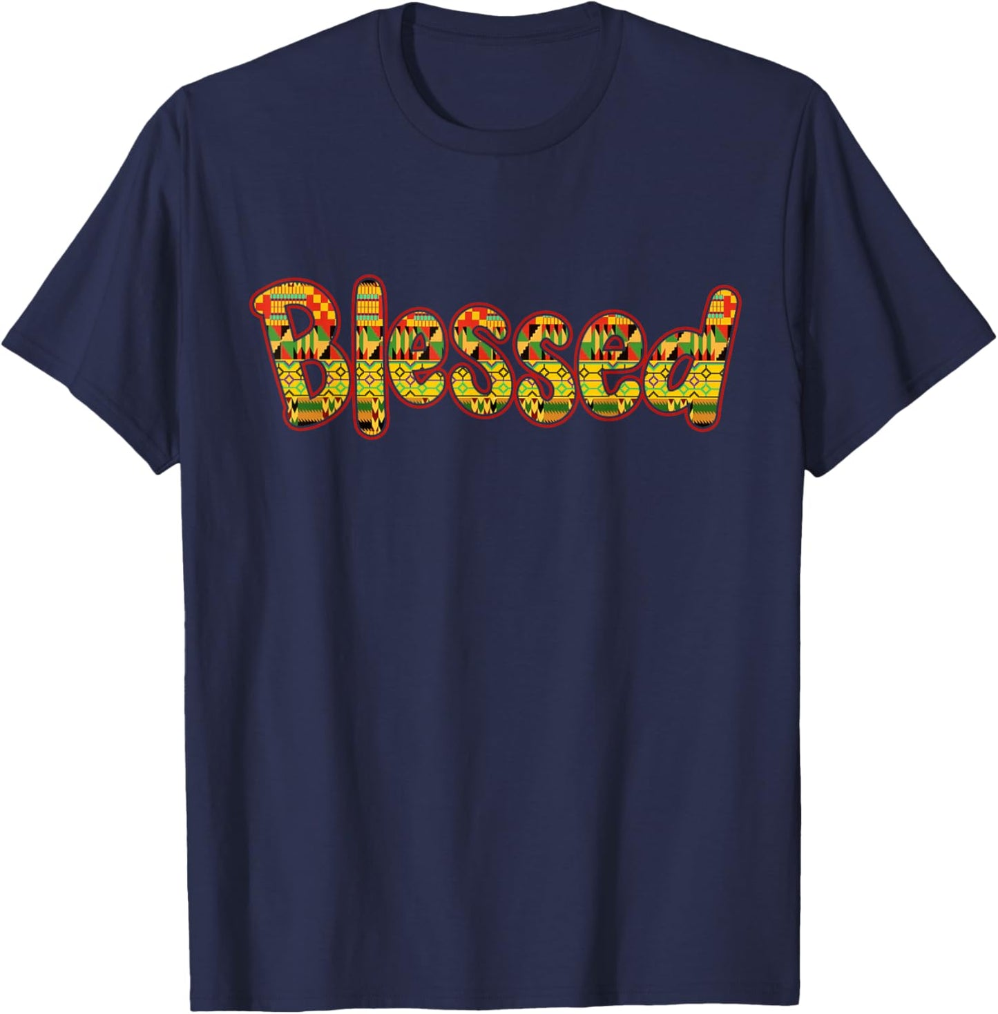 Blessed Kente African Print Black History Month Men Women T-Shirt - T-Shirt | Navy