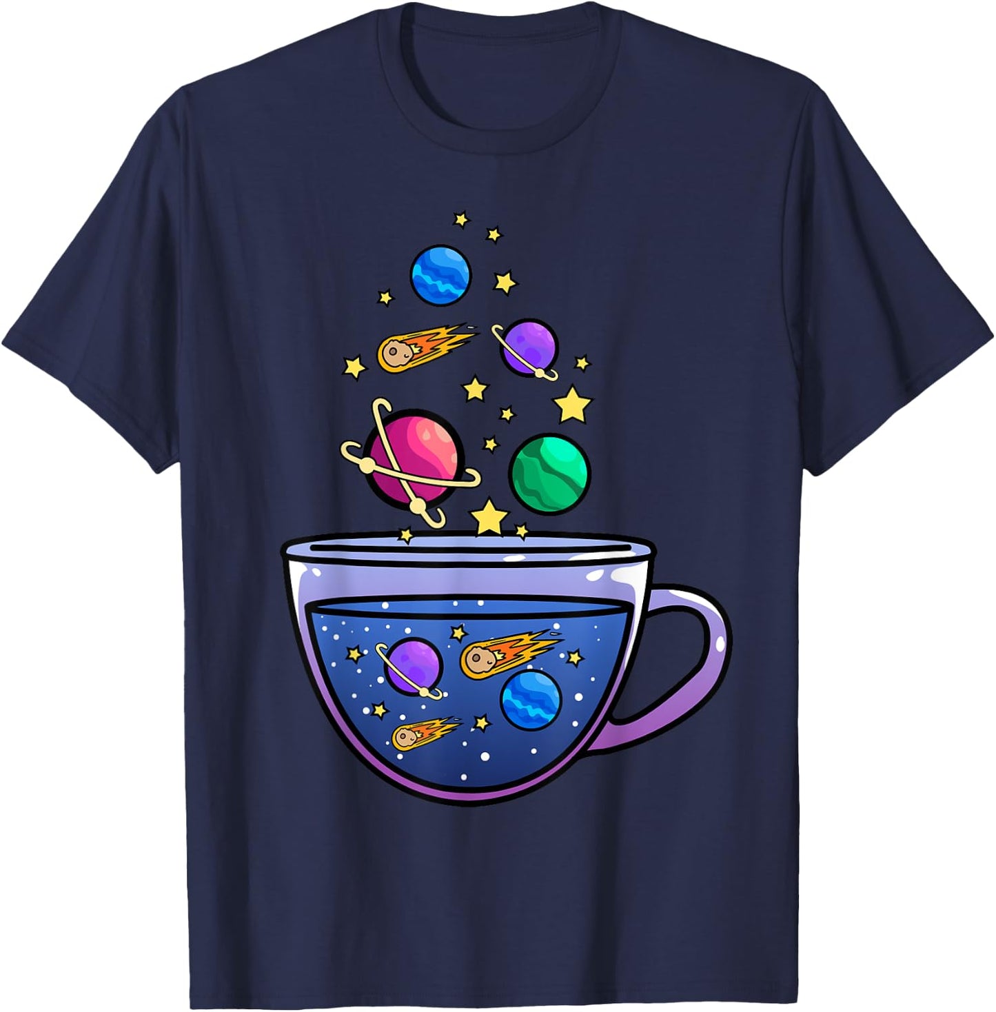 Unique Space Design Galaxy in a Teacup Universe Mars Moon T-Shirt - T-Shirt | Navy