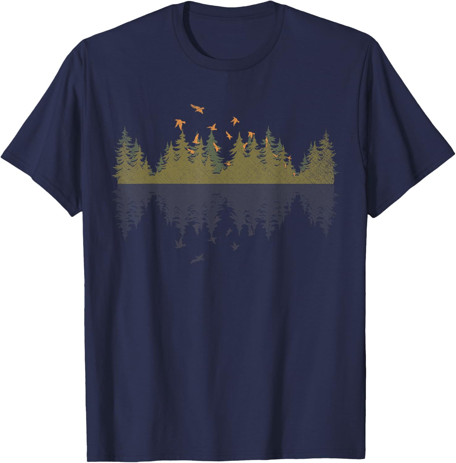 Bird Outdoors Forest Nature Trees Wildlife Reflection Forest T-Shirt - T-Shirt | Navy