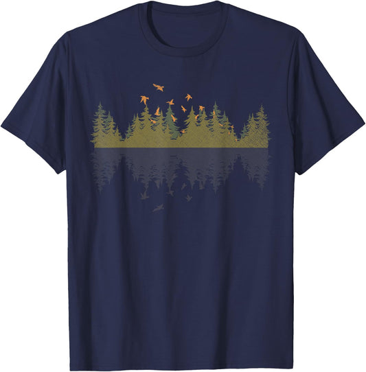 Bird Outdoors Forest Nature Trees Wildlife Reflection Forest T-Shirt - T-Shirt | Navy