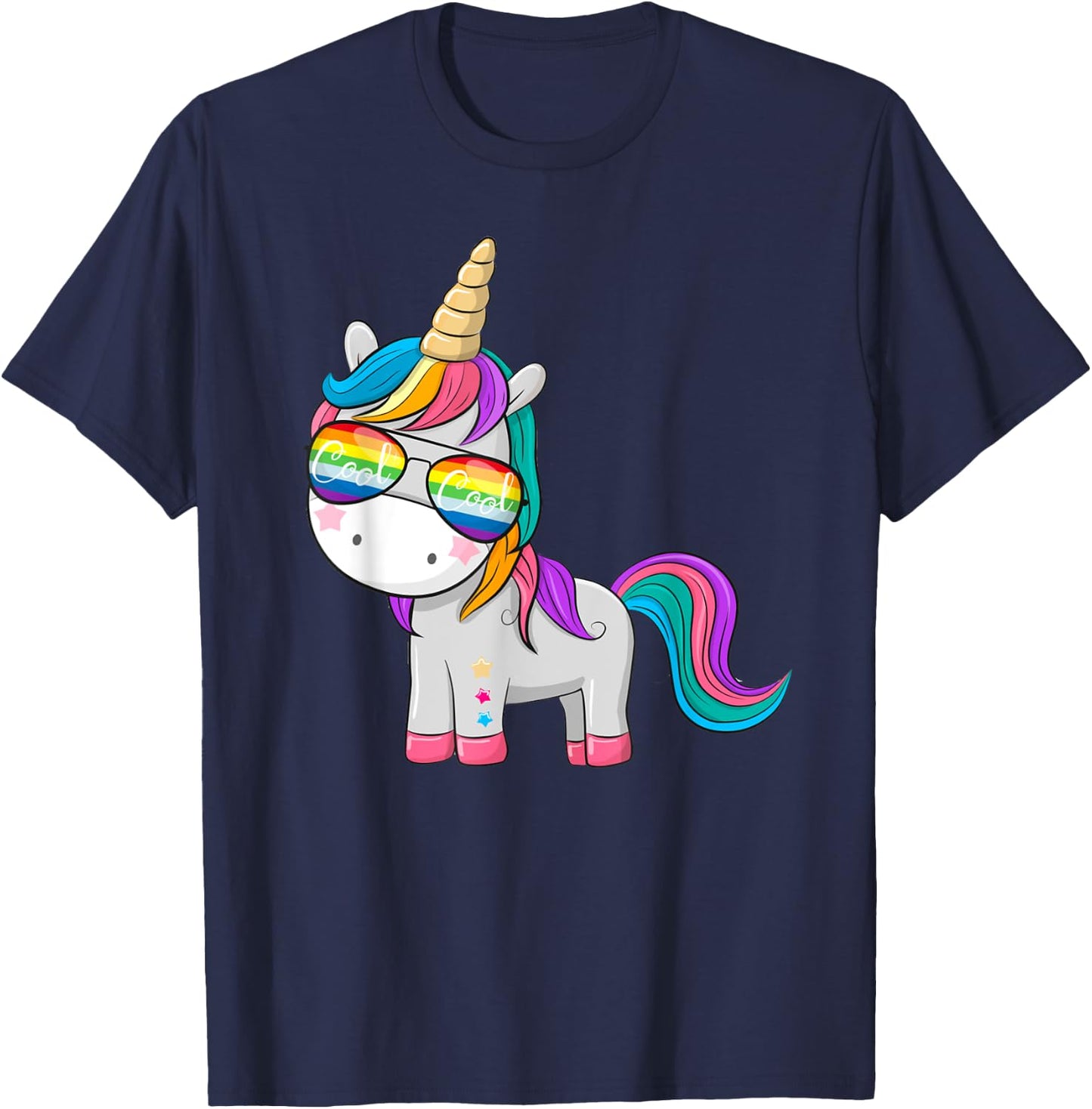 Unicorn with Cool Sunglasses T-Shirt - T-Shirt | Navy