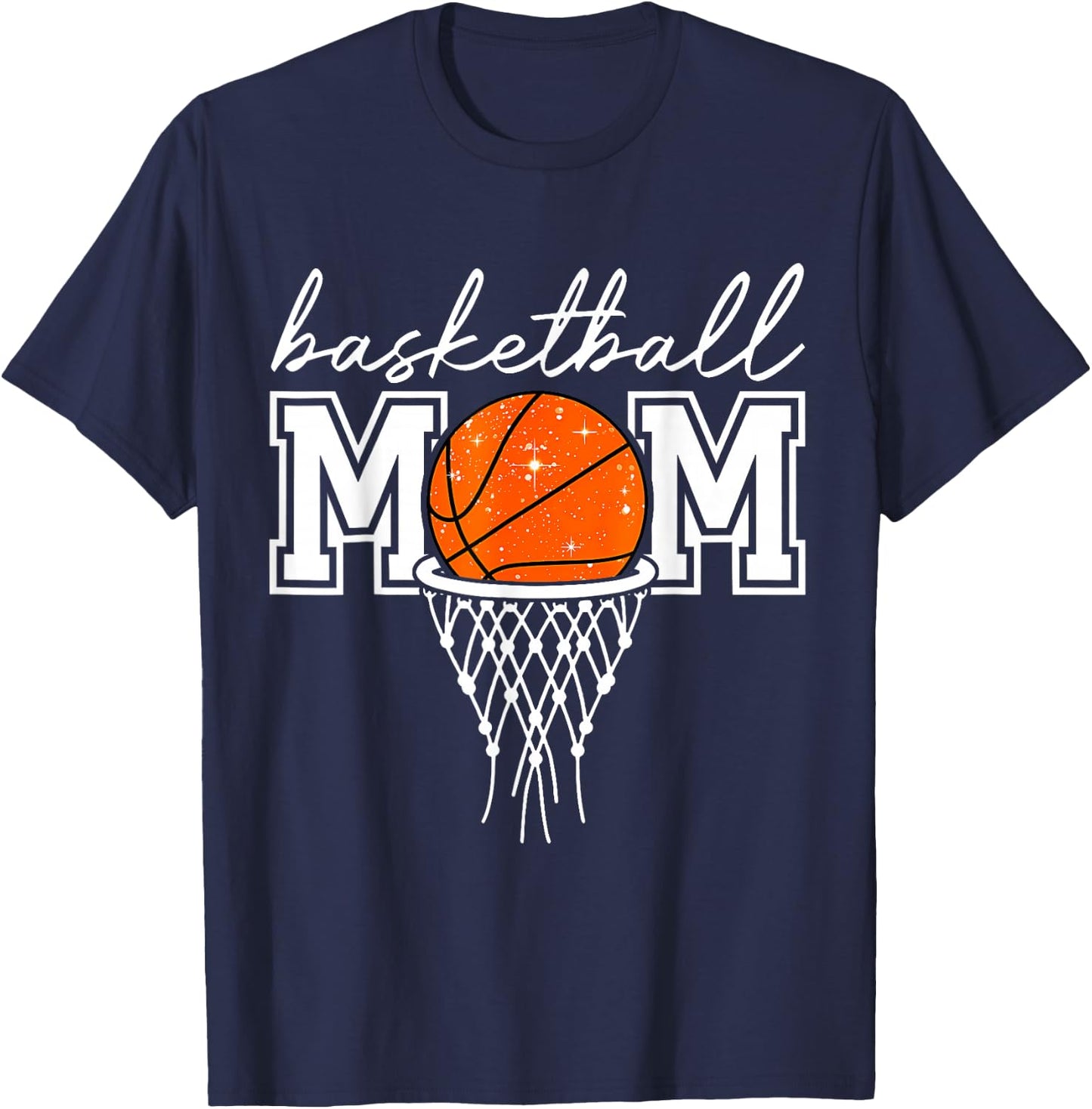 Basketball Mom Mother Leopard Basketball Hoop Net Game Day T-Shirt - T-Shirt | Navy