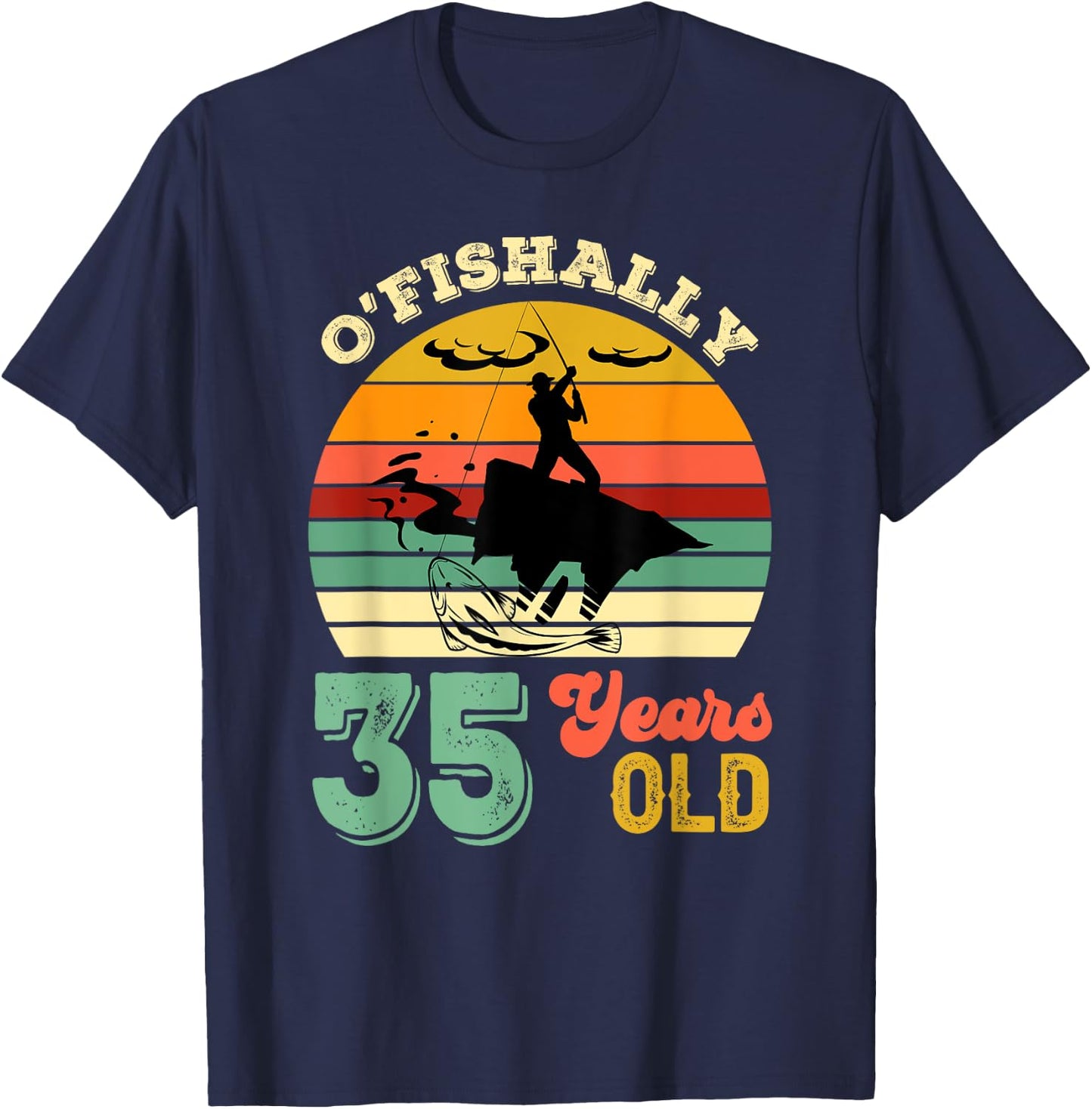 35 Years Old Thirty-Five Grandpa Fish 35th Birthday Fishing T-Shirt - T-Shirt | Navy