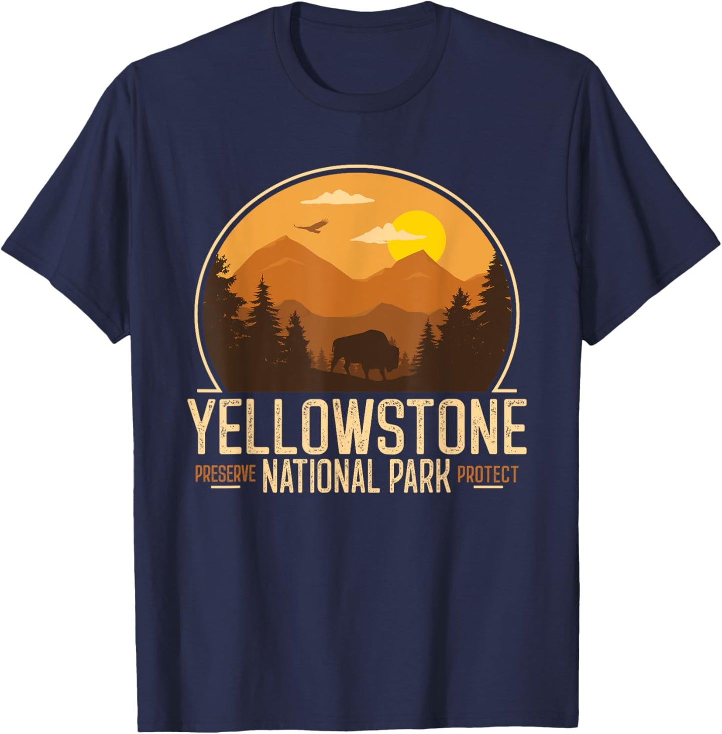 Yellowstone National Park Adventure Retro Vintage Hiking T-Shirt - T-Shirt | Navy