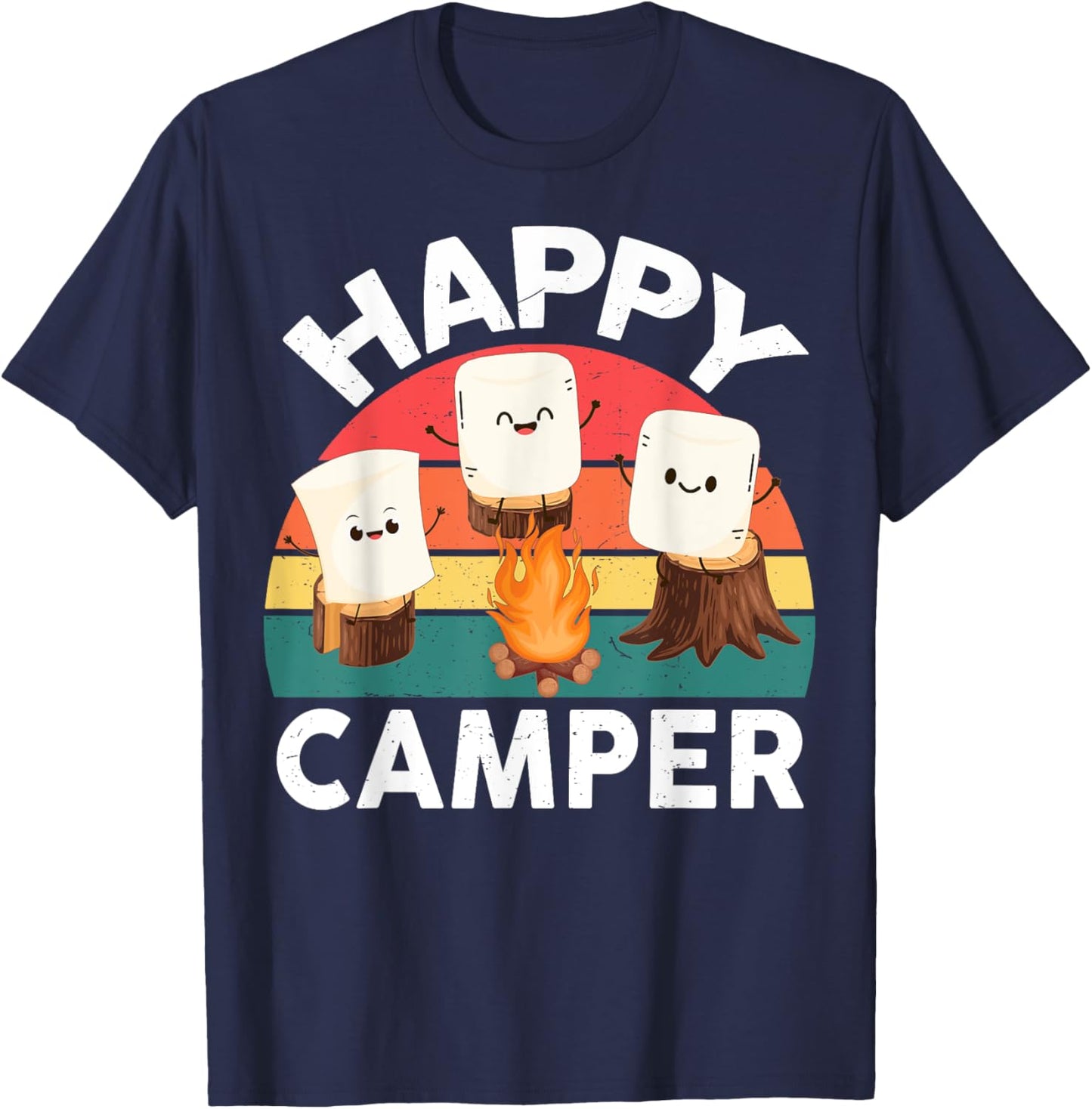 Happy Marshmallow Camper-Shirt Kids Toddler Boy Cute Camping T-Shirt - T-Shirt | Navy