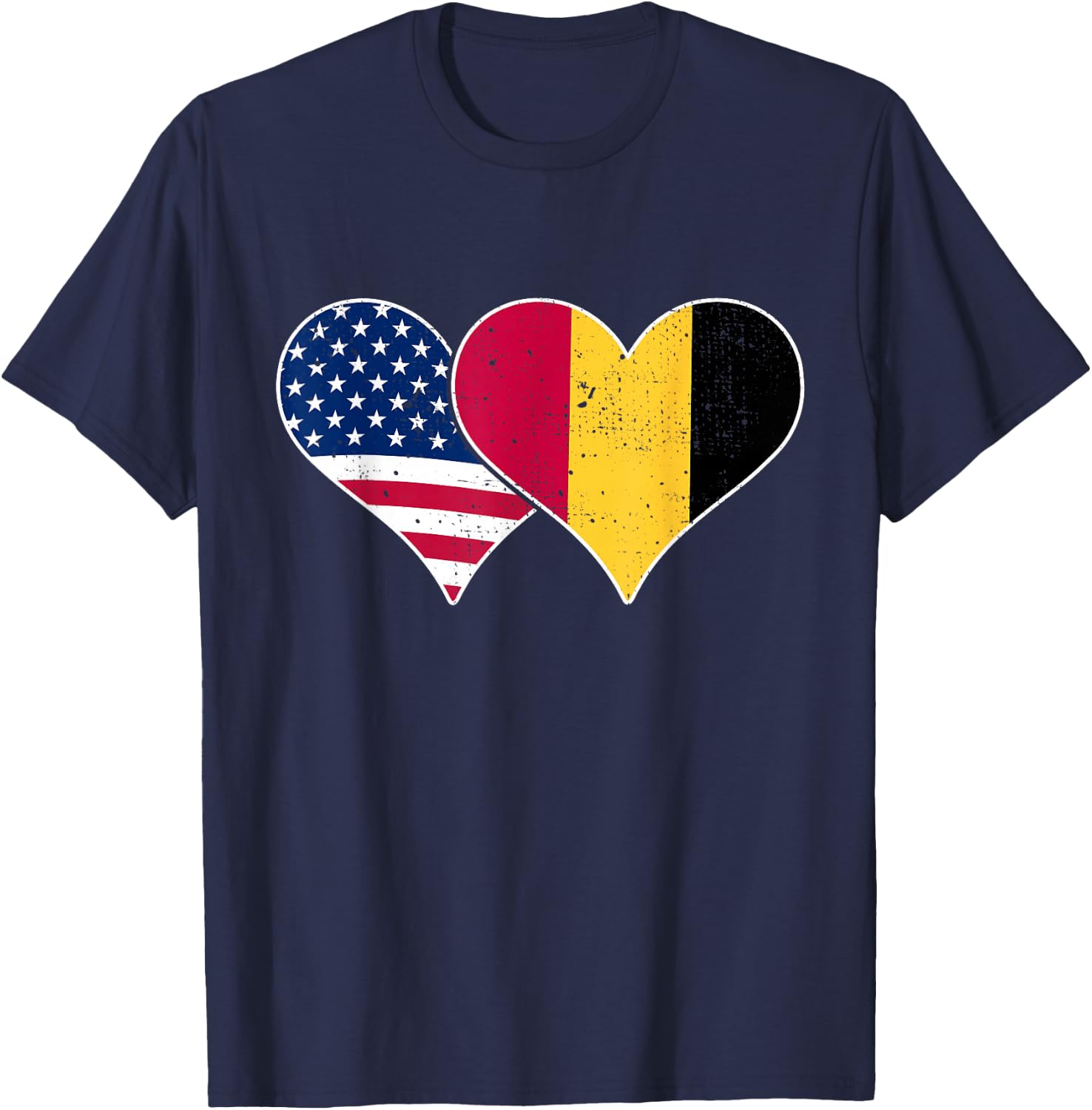 USA and Belgium Flags - American & Belgian Vintage Hearts T-Shirt - T-Shirt | Navy