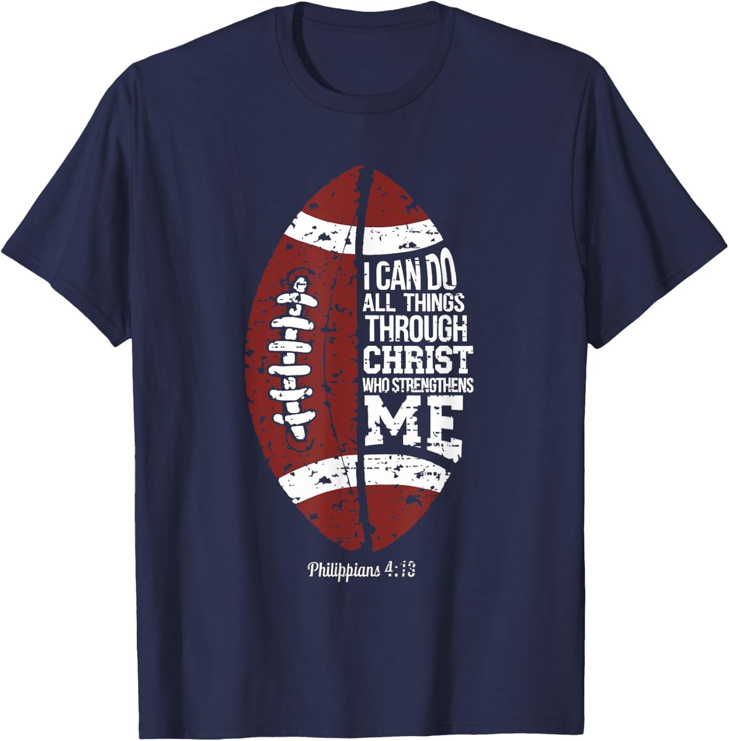 Christian Football I Can Do All Things Religious Faith T-Shirt - T-Shirt | Navy