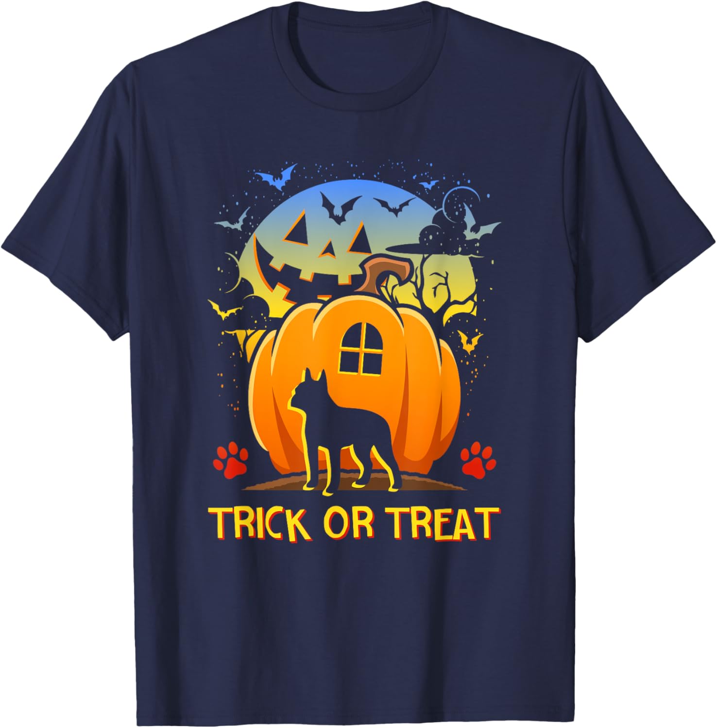 Boston Terrier Happy Halloween Costume Dog Boo Dogs Men Women Kids T-Shirt - T-Shirt | Navy