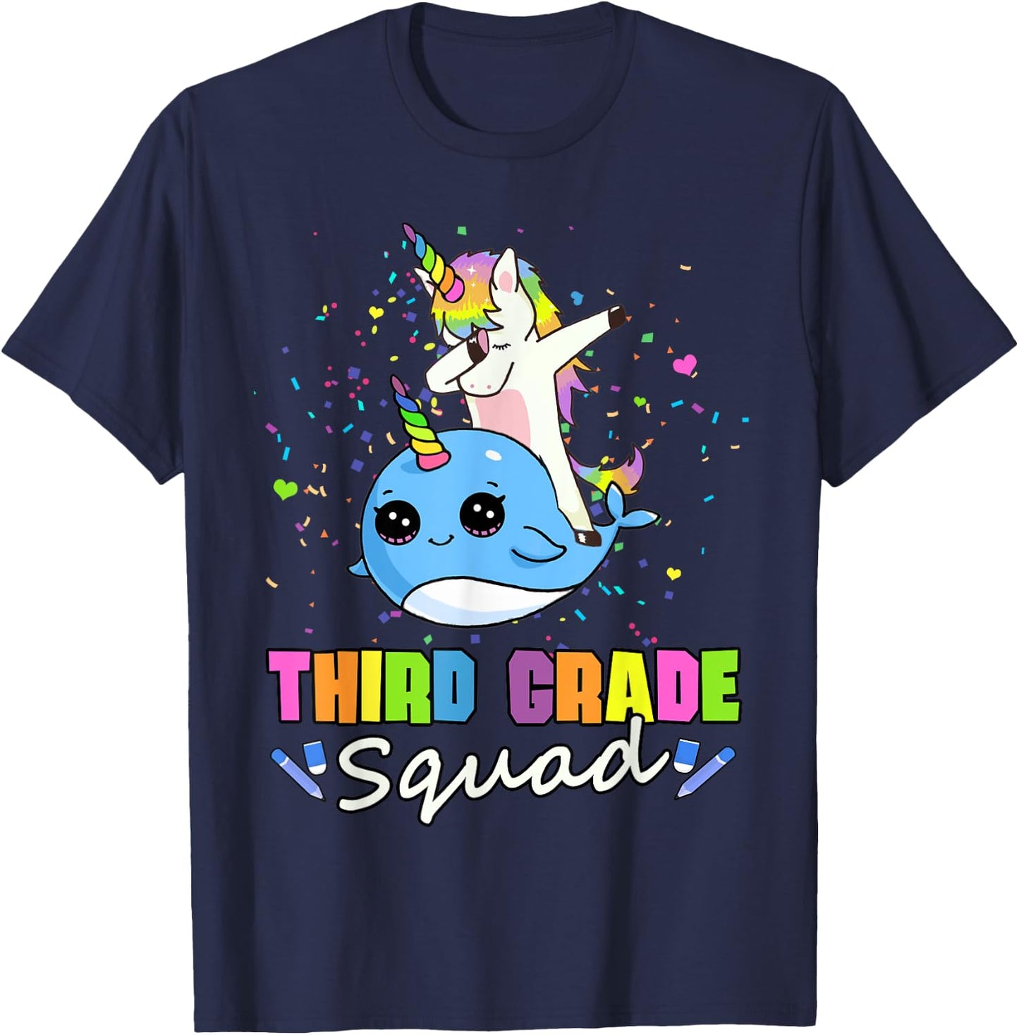 Third Grade Squad Unicorn Narwhal Team 3rd Grade T-Shirt - T-Shirt | Navy