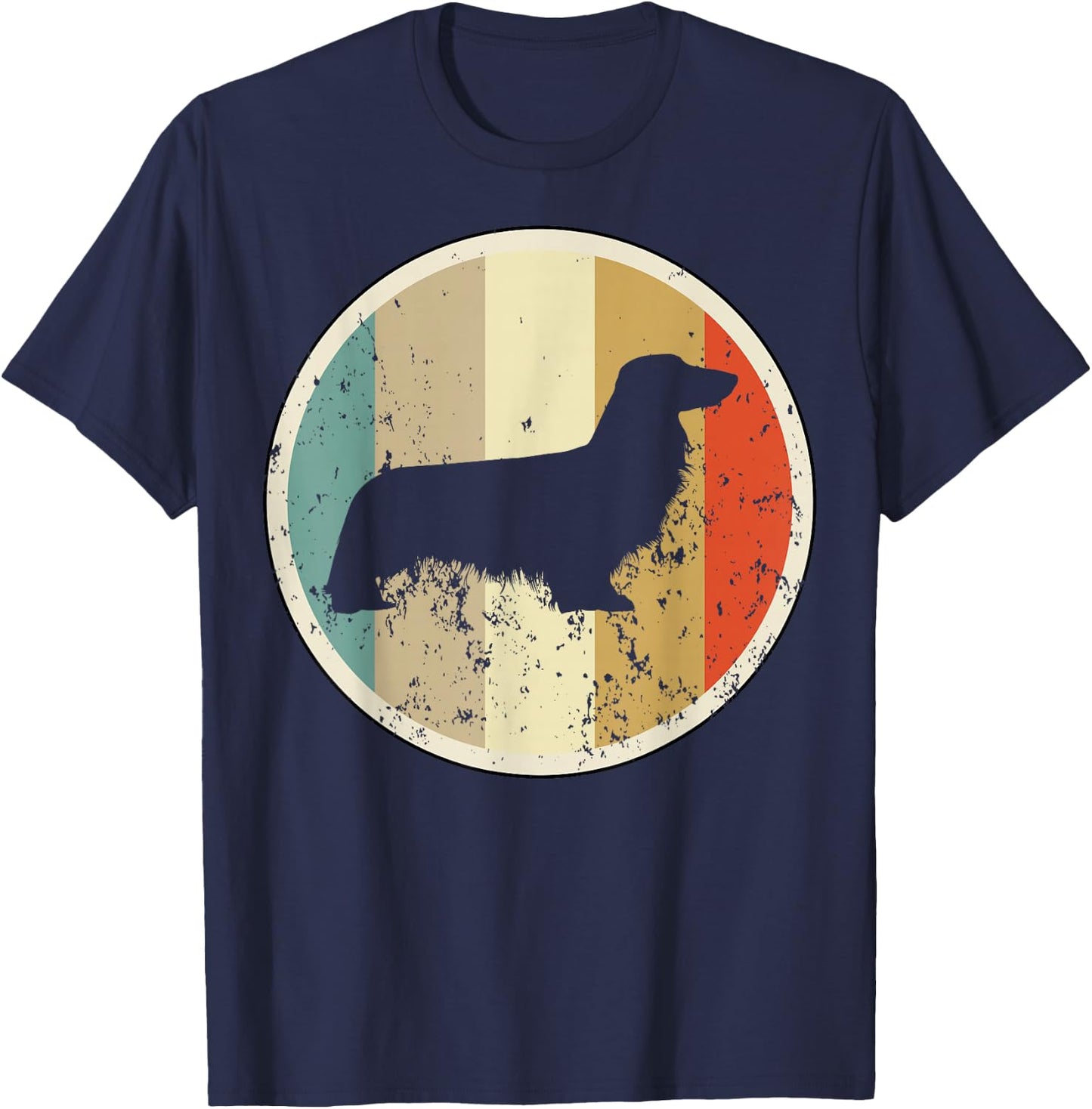 Retro Vintage Grunge Style Long haired Dachshund Dog T-Shirt - T-Shirt | Navy