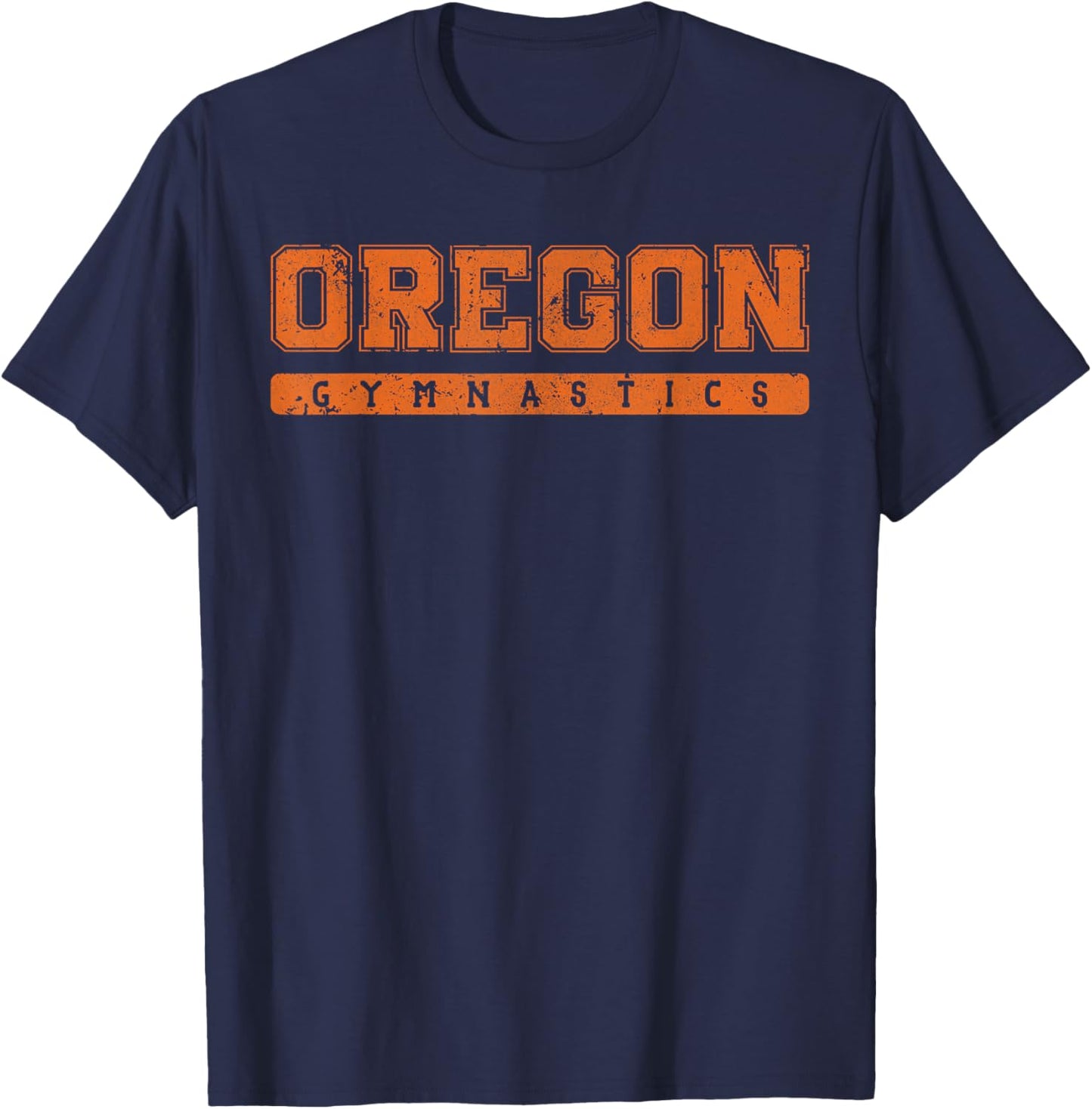 Oregon Gymnastics Orange Vintage Text T-Shirt - T-Shirt | Navy