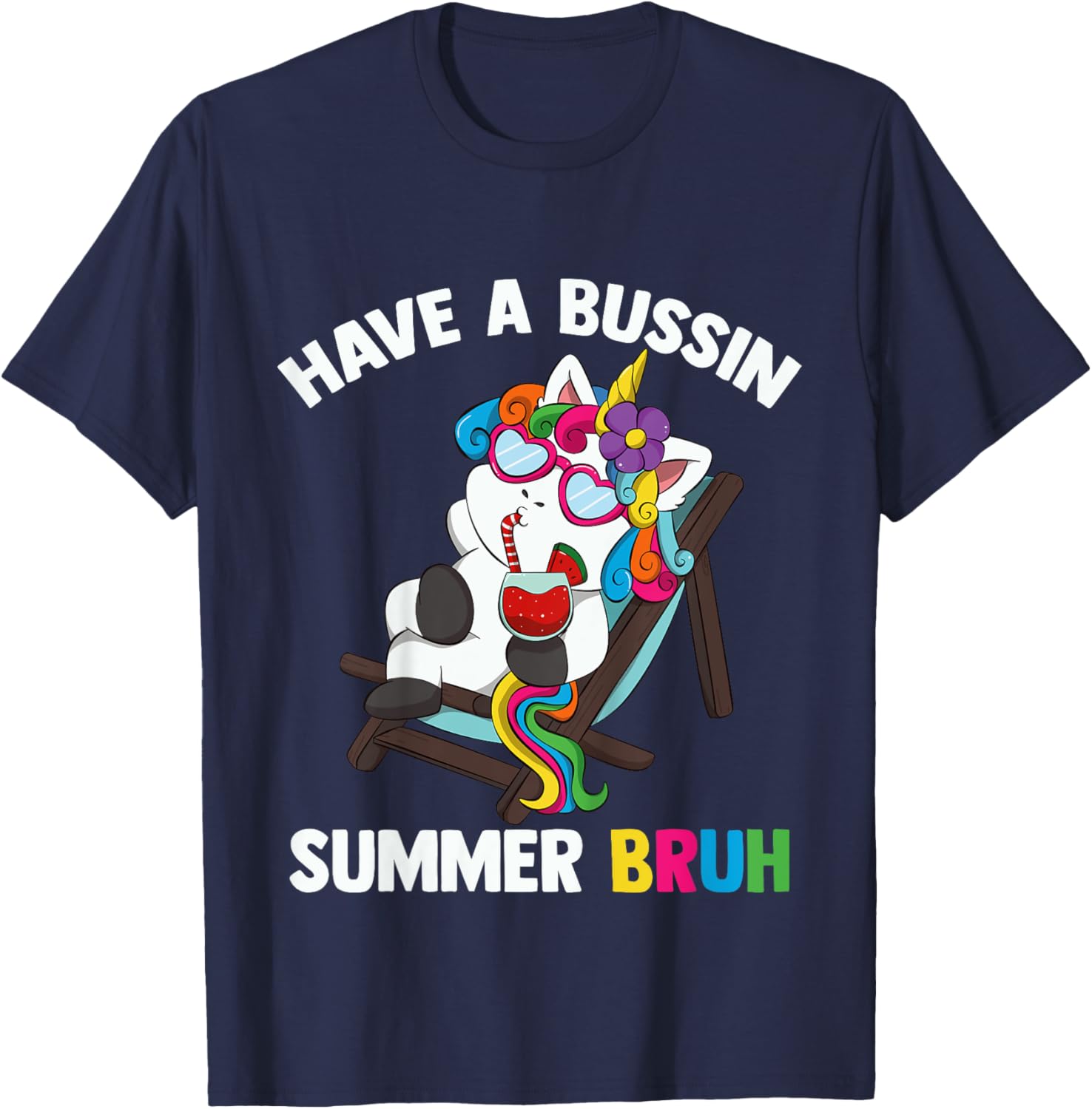 Kids Have A Bussin Summer Bruh Unicorn For Kid Last Day Of School T-Shirt - T-Shirt | Navy