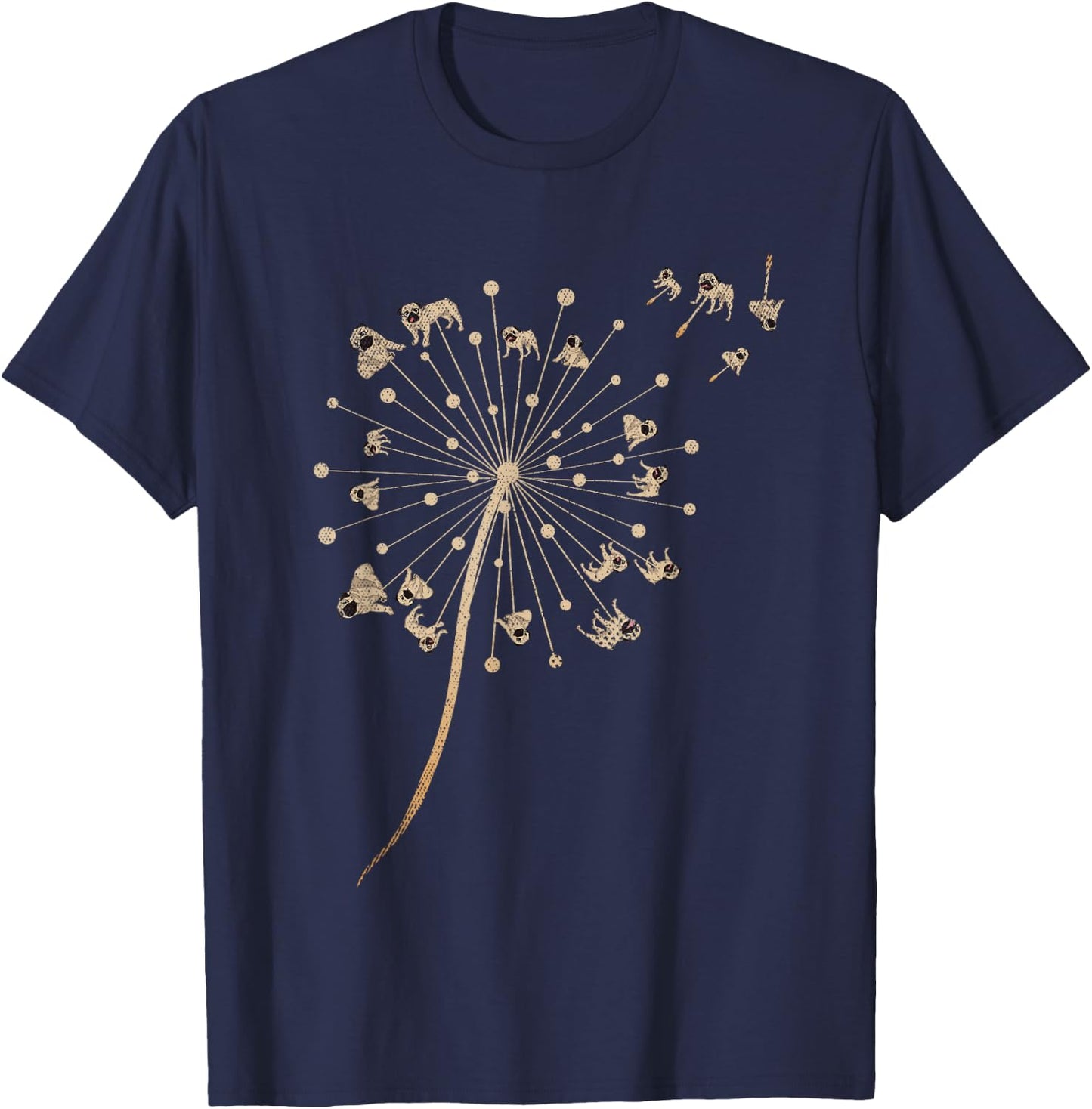 Dog Breed Pug Dog Lover Cute Pet Animal Dandelion Pug T-Shirt - T-Shirt | Navy