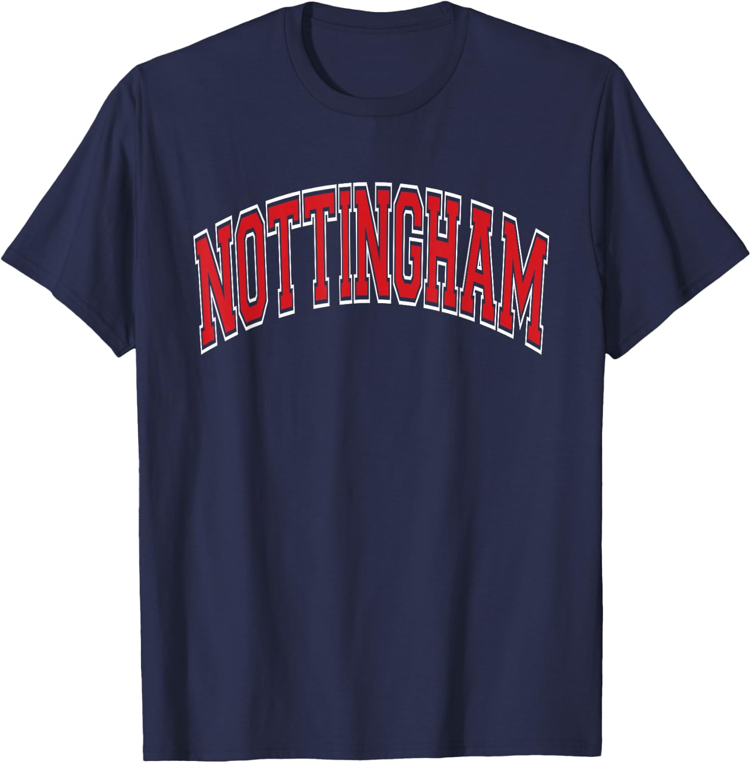 Nottingham Arched Style Red Text T-Shirt - T-Shirt | Navy