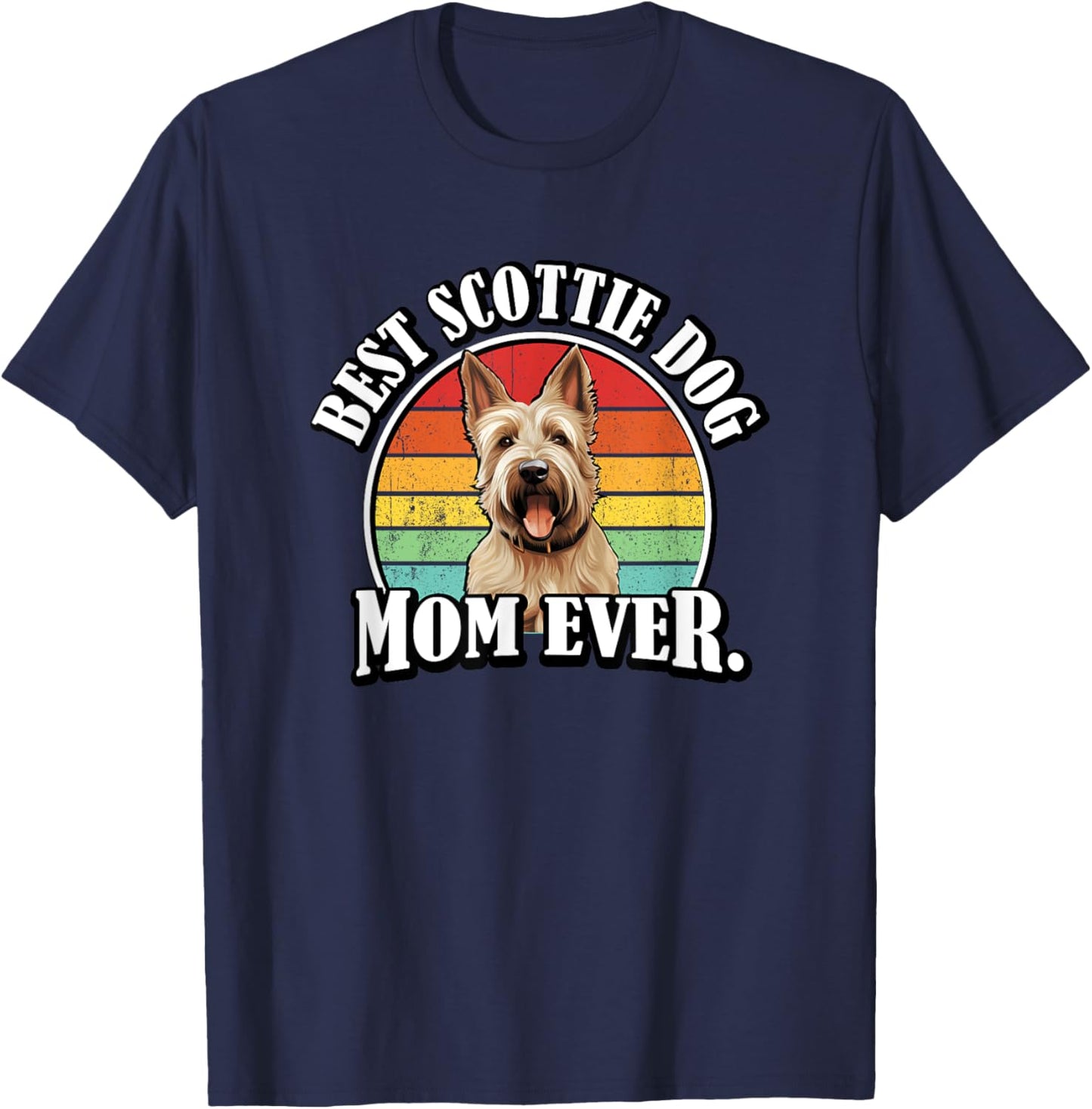 Retro Vintage Wheaten Tan Beige Best Mom Scottie Dog Lover T-Shirt - T-Shirt | Navy