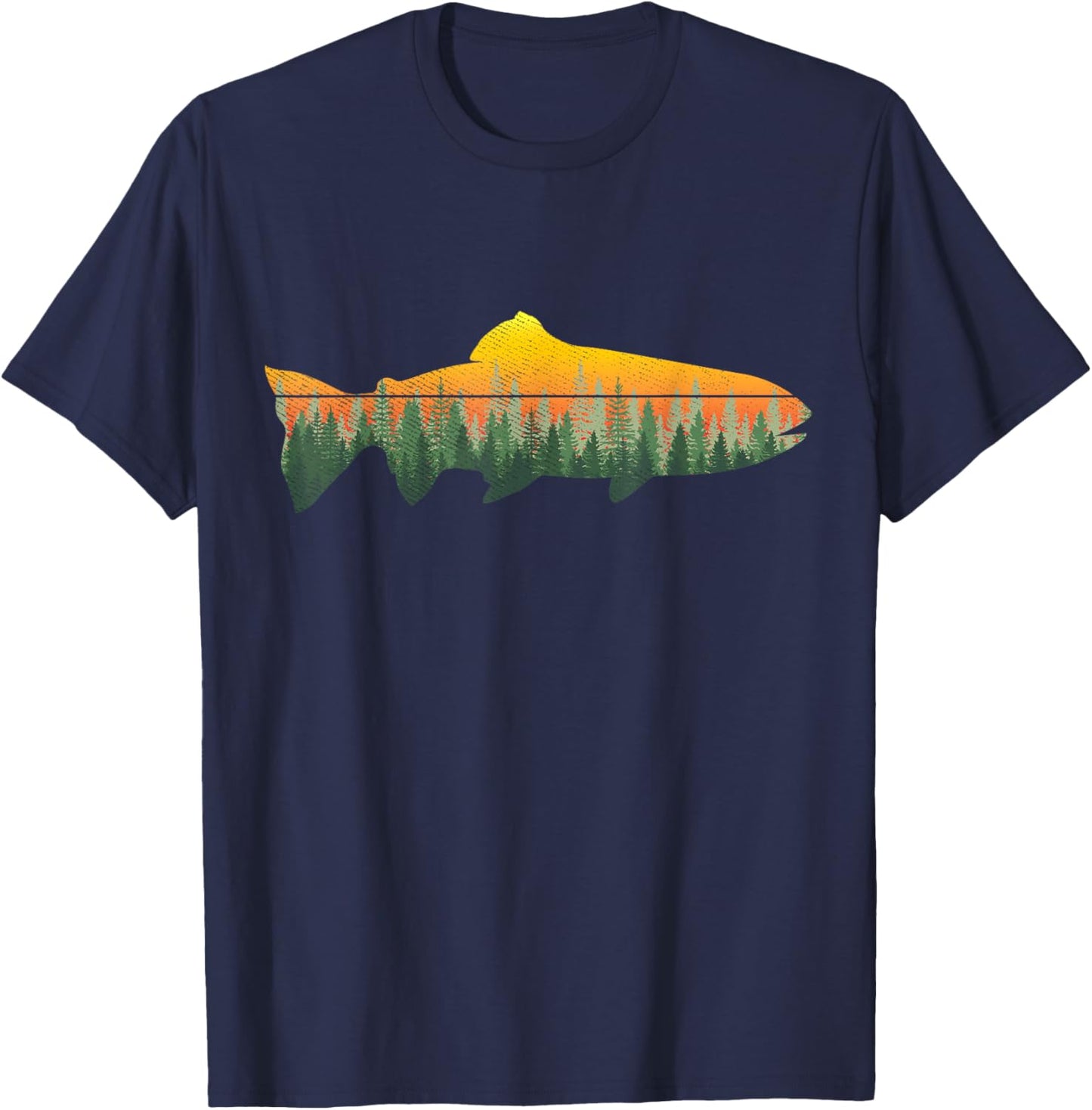 Retro Trout Fly Fishing Outdoor Nature Forest Fisherman T-Shirt - T-Shirt | Navy