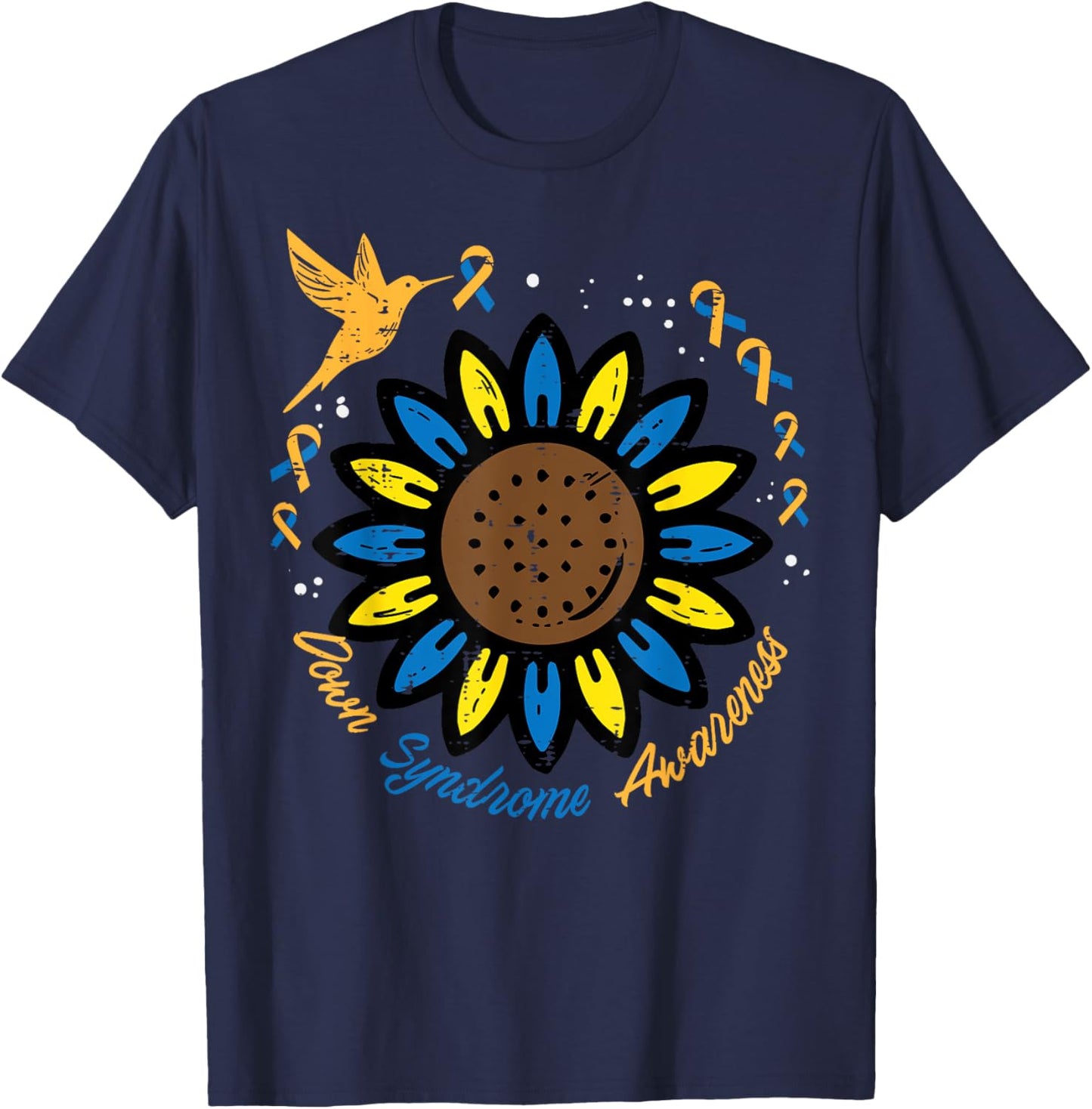 Down Syndrome Awareness Sunflower Bird T21 Men Women Kids T-Shirt - T-Shirt | Navy