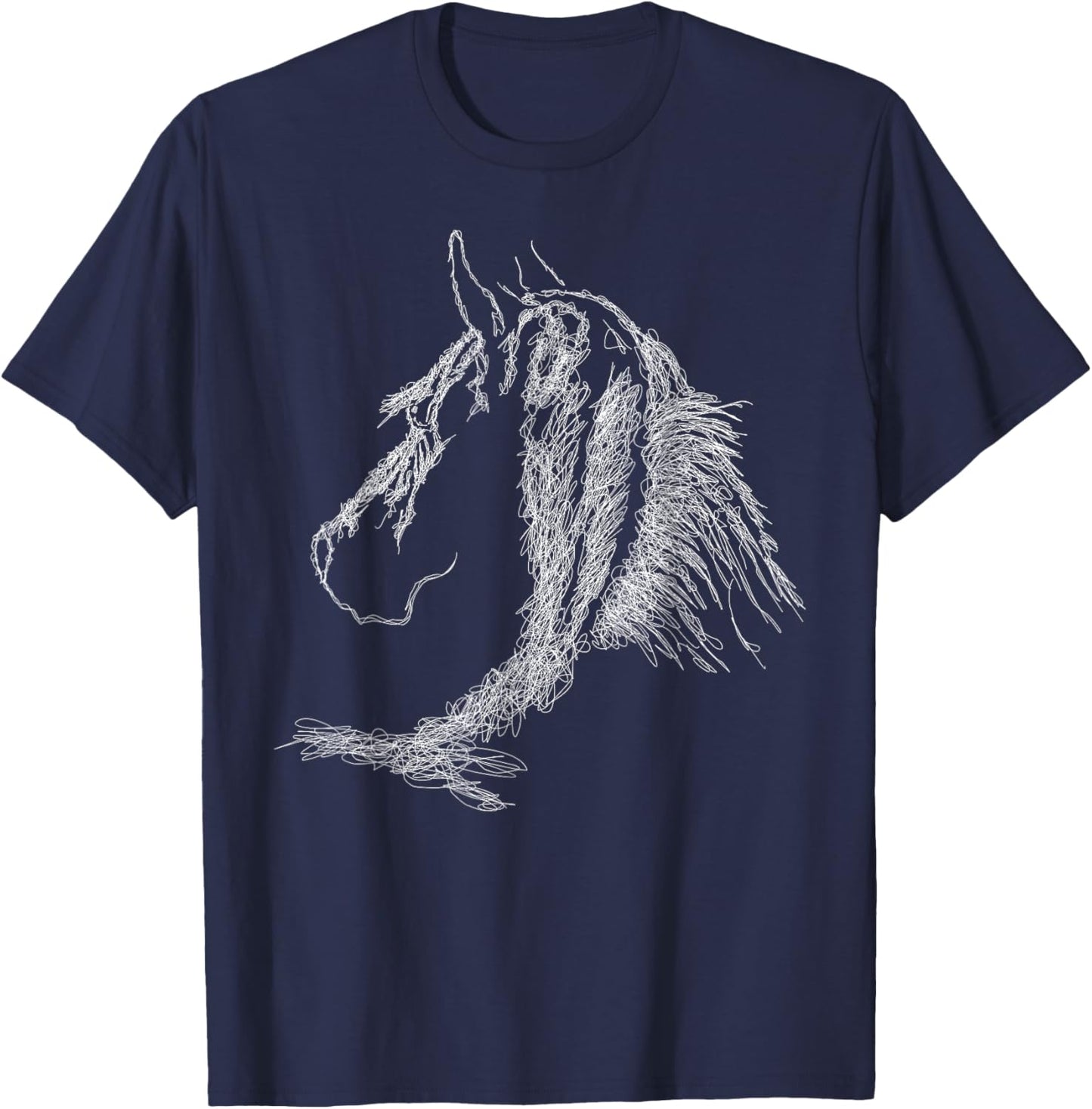 Horse Head Scribble Black Art Face for Lover Horses Taming T-Shirt - T-Shirt | Navy