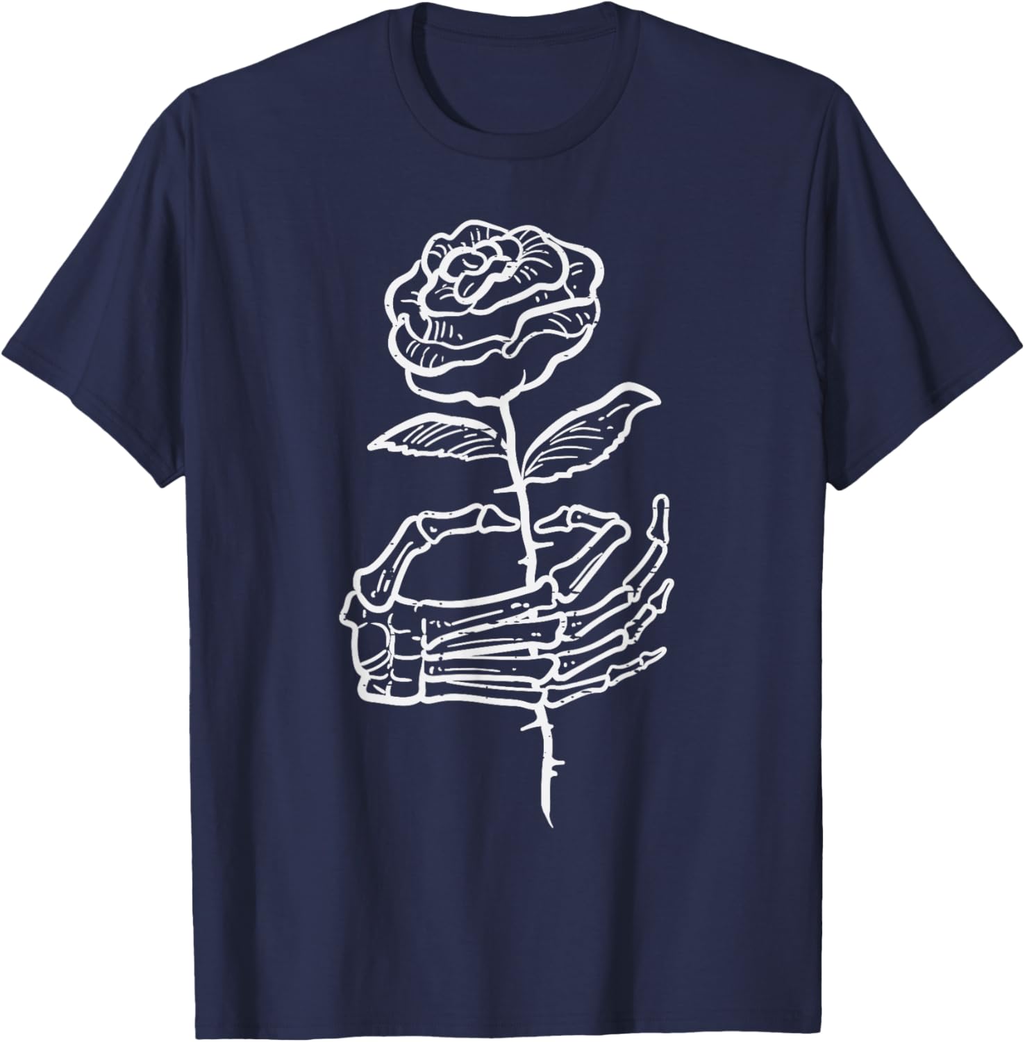 Halloween Skeleton Hand Rose Goth Costume Women Men Kids Boy T-Shirt - T-Shirt | Navy