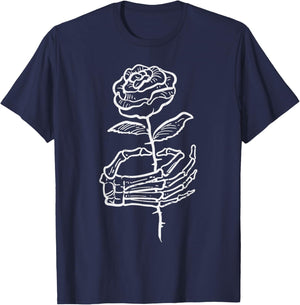 Halloween Skeleton Hand Rose Goth Costume Women Men Kids Boy T-Shirt - T-Shirt | Navy