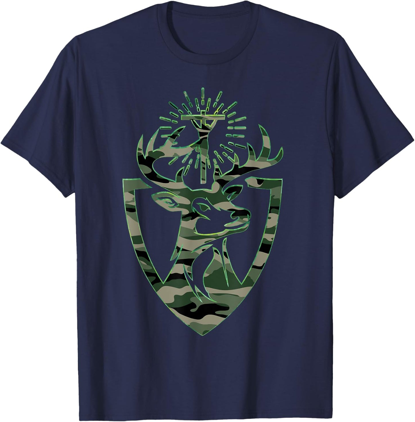Hubert Hubertus Patron Saint of Hunters Stag Camo Men T-Shirt - T-Shirt | Navy