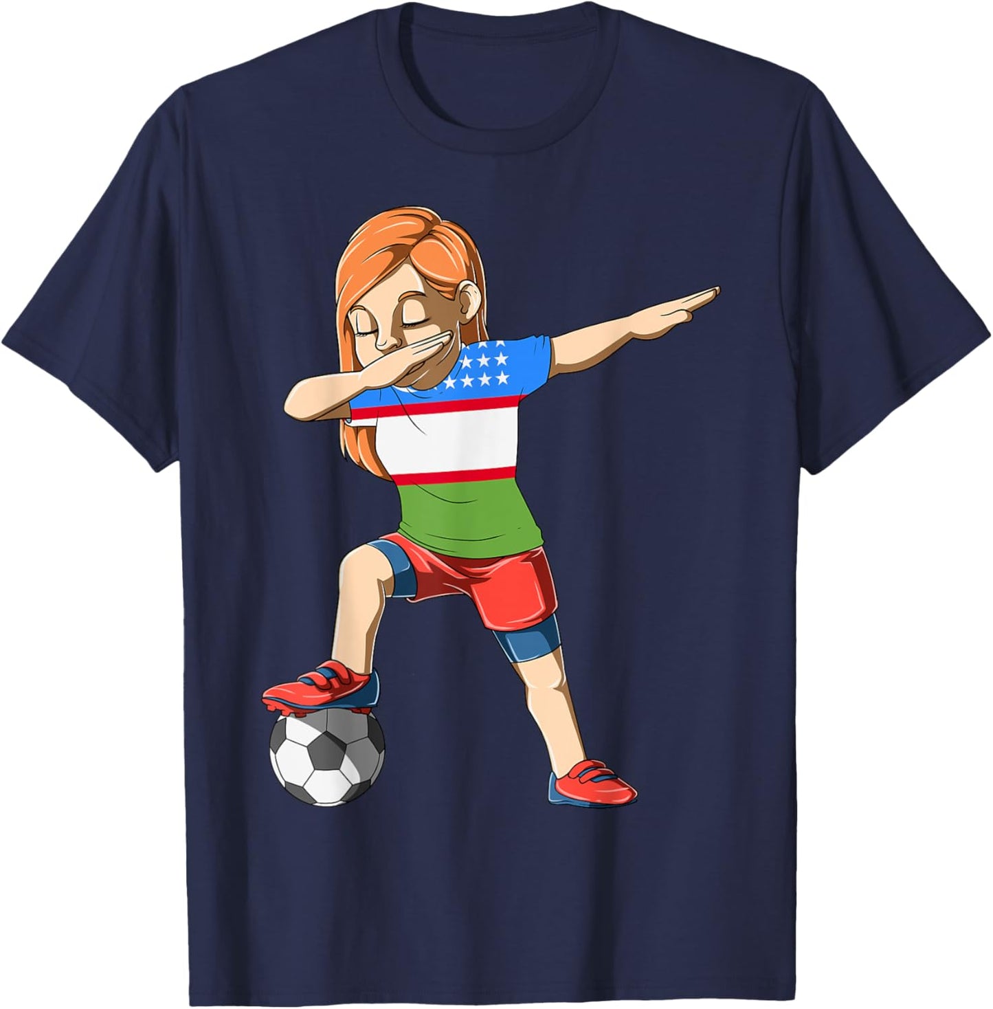 Dabbing Soccer Girl Uzbekistan Jersey Uzbek T-Shirt - T-Shirt | Navy