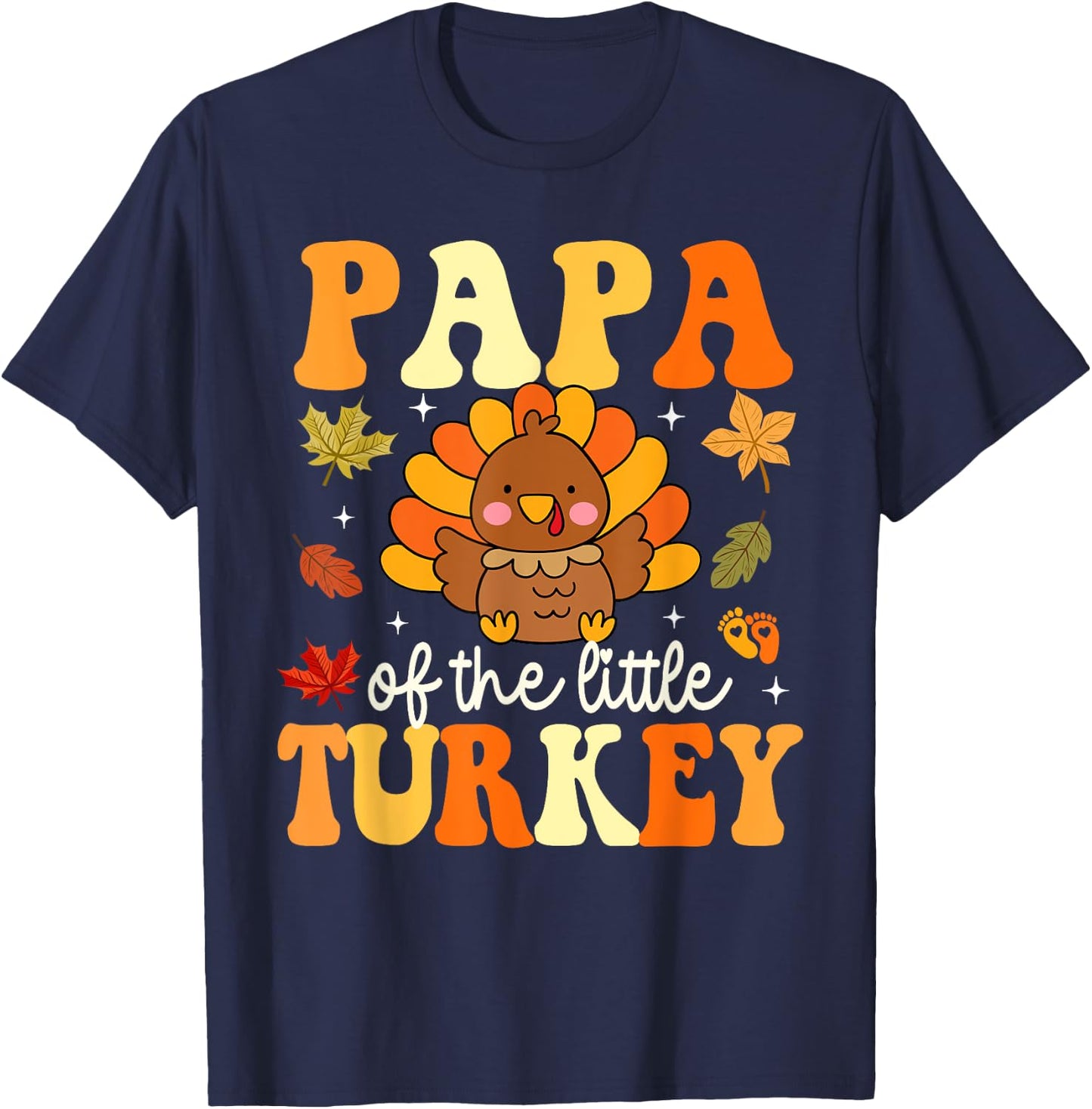 Papa of the Little Turkey Thanksgiving Theme Baby Shower T-Shirt - T-Shirt | Navy