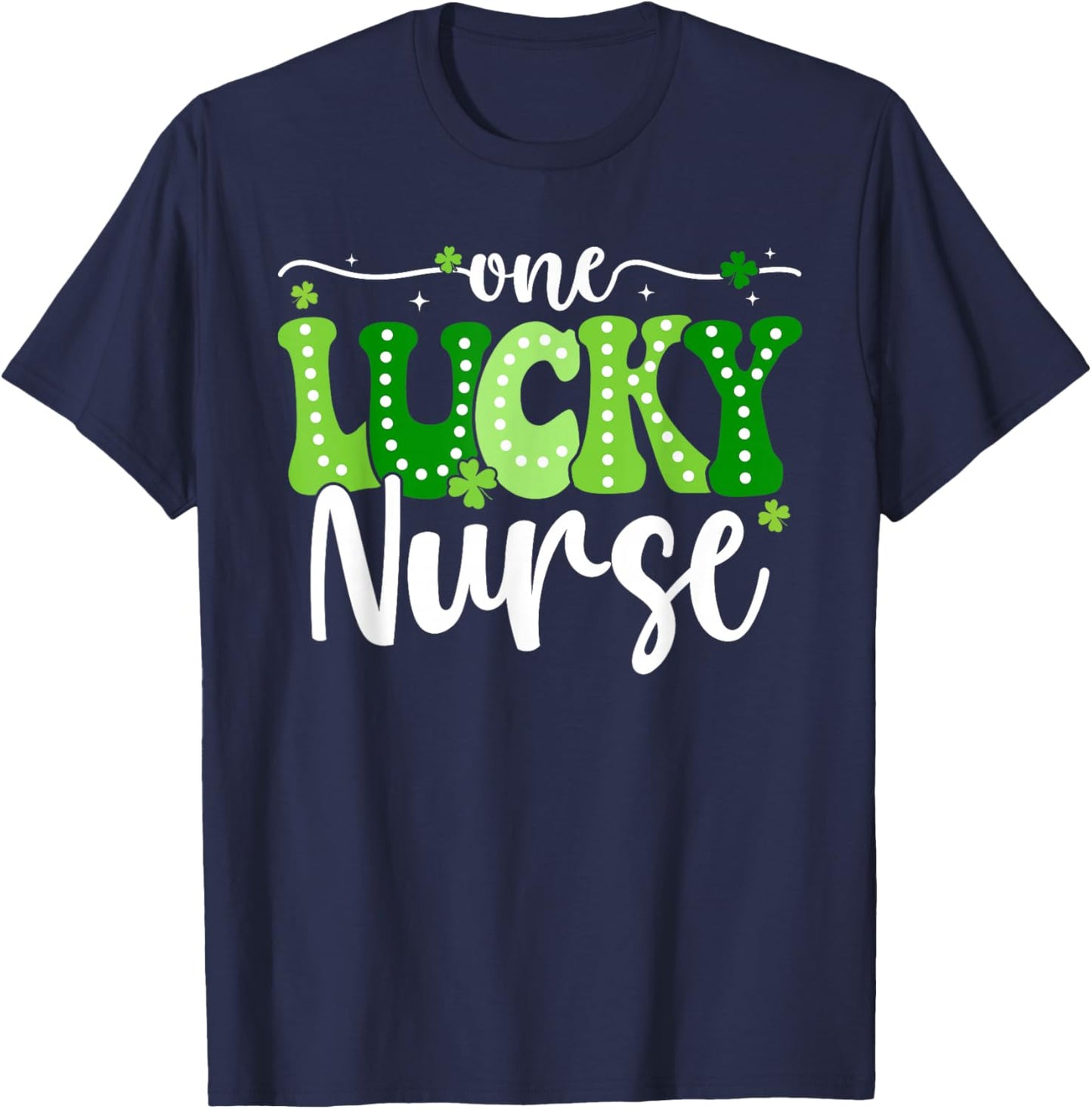 One Lucky Nurse Groovy Retro Nurse St Patrick's Day T-Shirt - T-Shirt | Navy