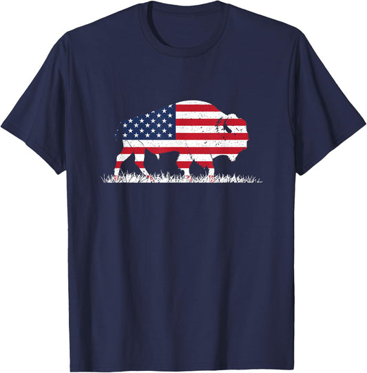 US Flag Buffalo Wildlife Animal Gift Buffalo T-Shirt - T-Shirt | Navy