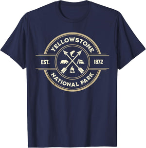 Vintage Retro Yellowstone National Park Hiking T-Shirt - T-Shirt | Navy