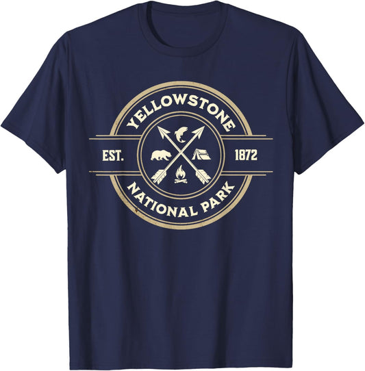 Vintage Retro Yellowstone National Park Hiking T-Shirt - T-Shirt | Navy