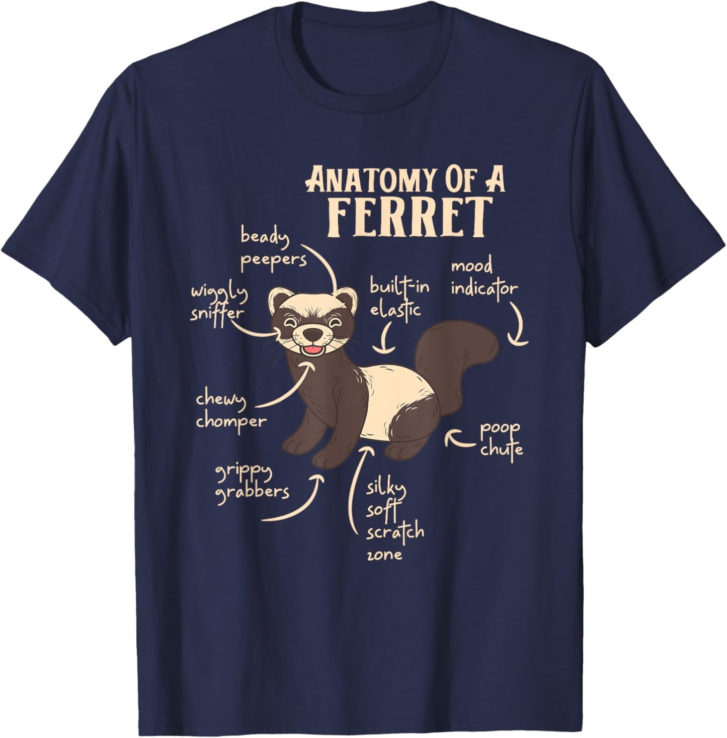Ferret Anatomy Funny Animal Lover Polecat Paw Pet Owner Gift Men Women Kids T-Shirt - T-Shirt | Navy