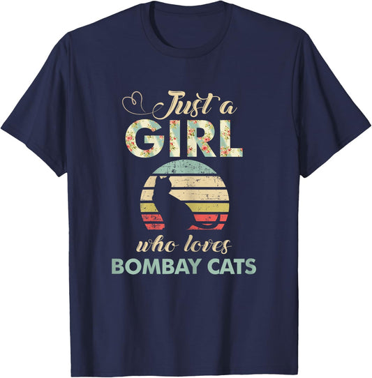 Just A Girl Who Loves Bombay Cats Retro Vintage Bombay Cat T-Shirt - T-Shirt | Navy