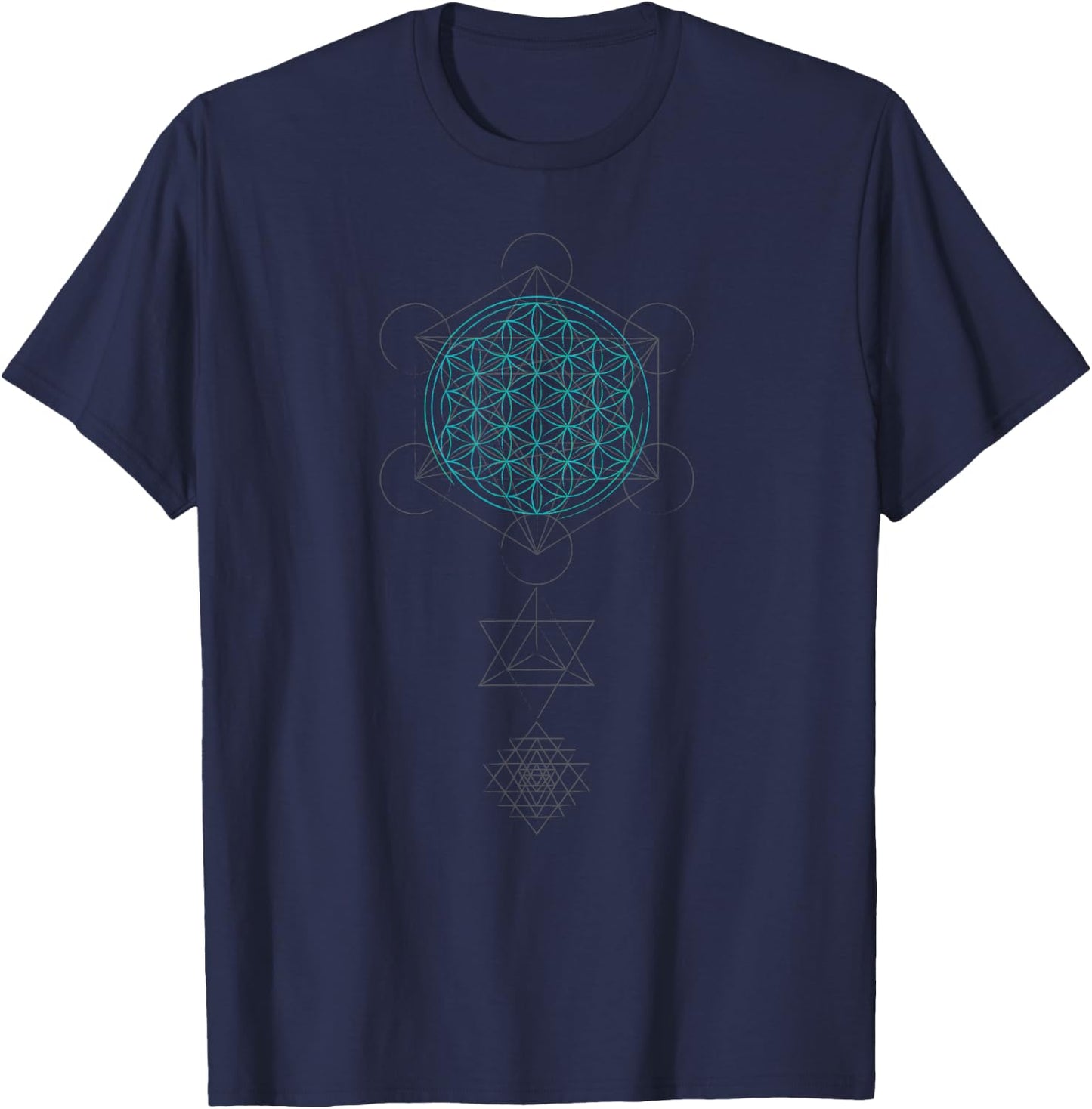 Sacred Geometry Flower of Life Sri Yatra Merkaba T Shirt T-Shirt - T-Shirt | Navy