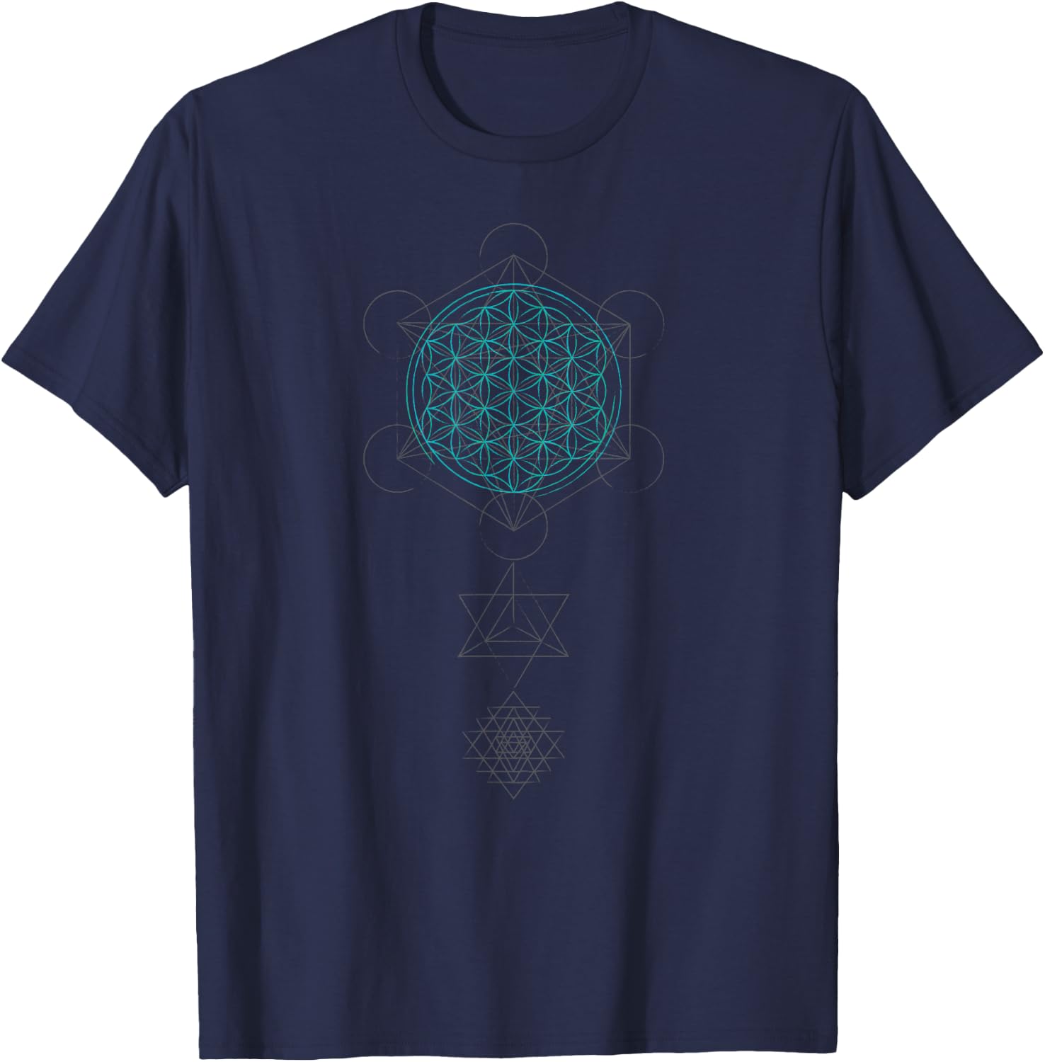 Sacred Geometry Flower of Life Sri Yatra Merkaba T Shirt T-Shirt - T-Shirt | Navy