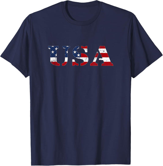 USA Distressed US Flag Patriotic Fourth of July America T-Shirt - T-Shirt | Navy