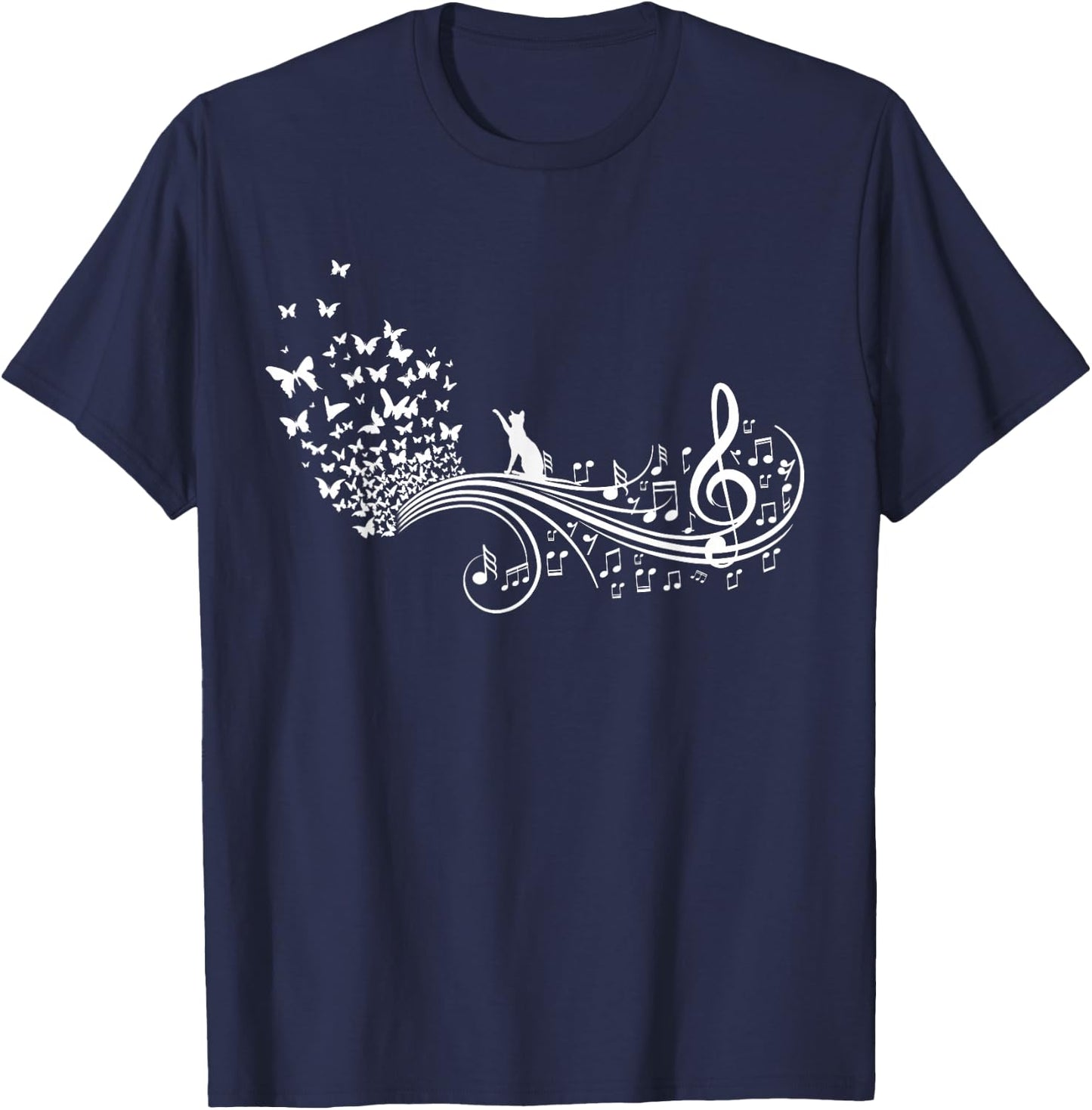 Music Notes and Butterflies Symphony T-Shirt - T-Shirt | Navy