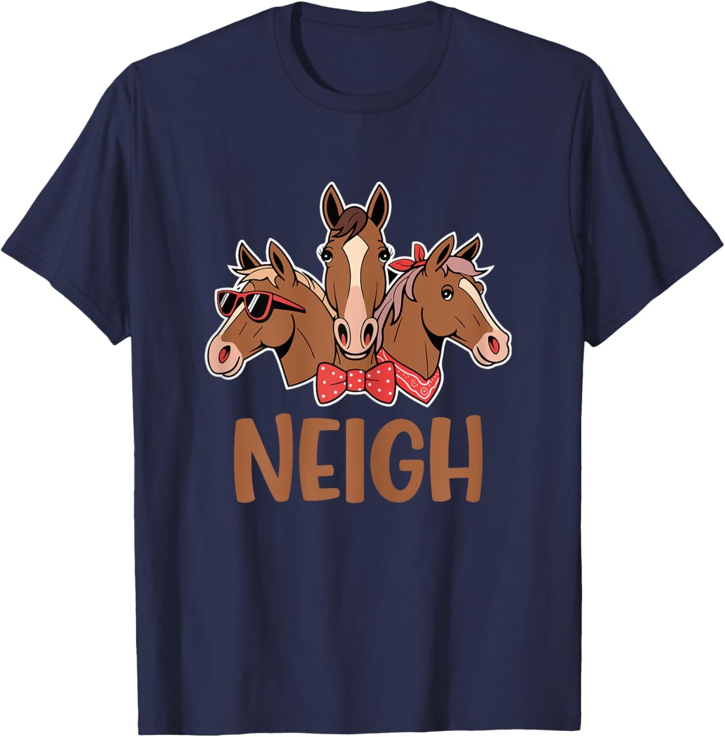 Neigh Funny Horse Lovers Cartoon Design Men Women Teen Kids T-Shirt - T-Shirt | Navy
