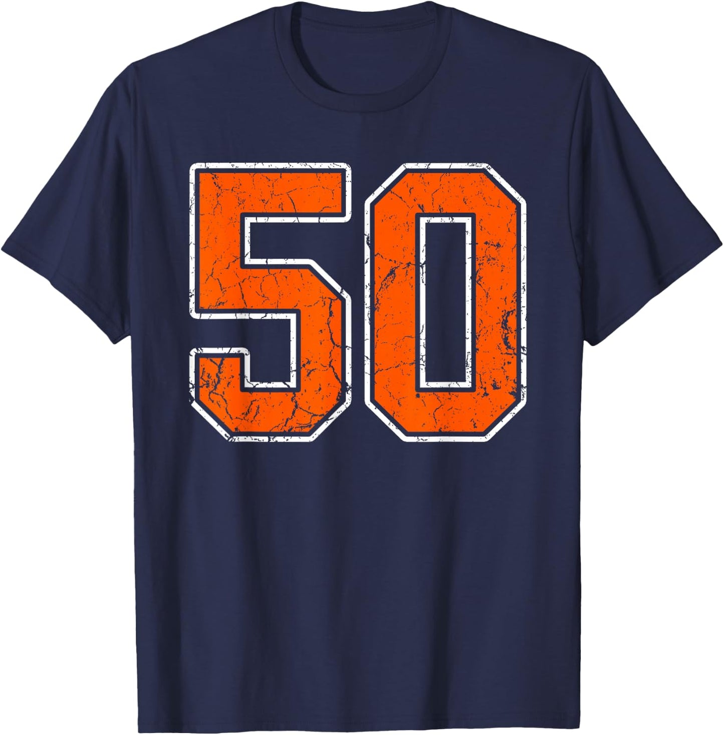 Distressed Orange White Number 50 Jersey Player Uniform #50 T-Shirt - T-Shirt | Navy