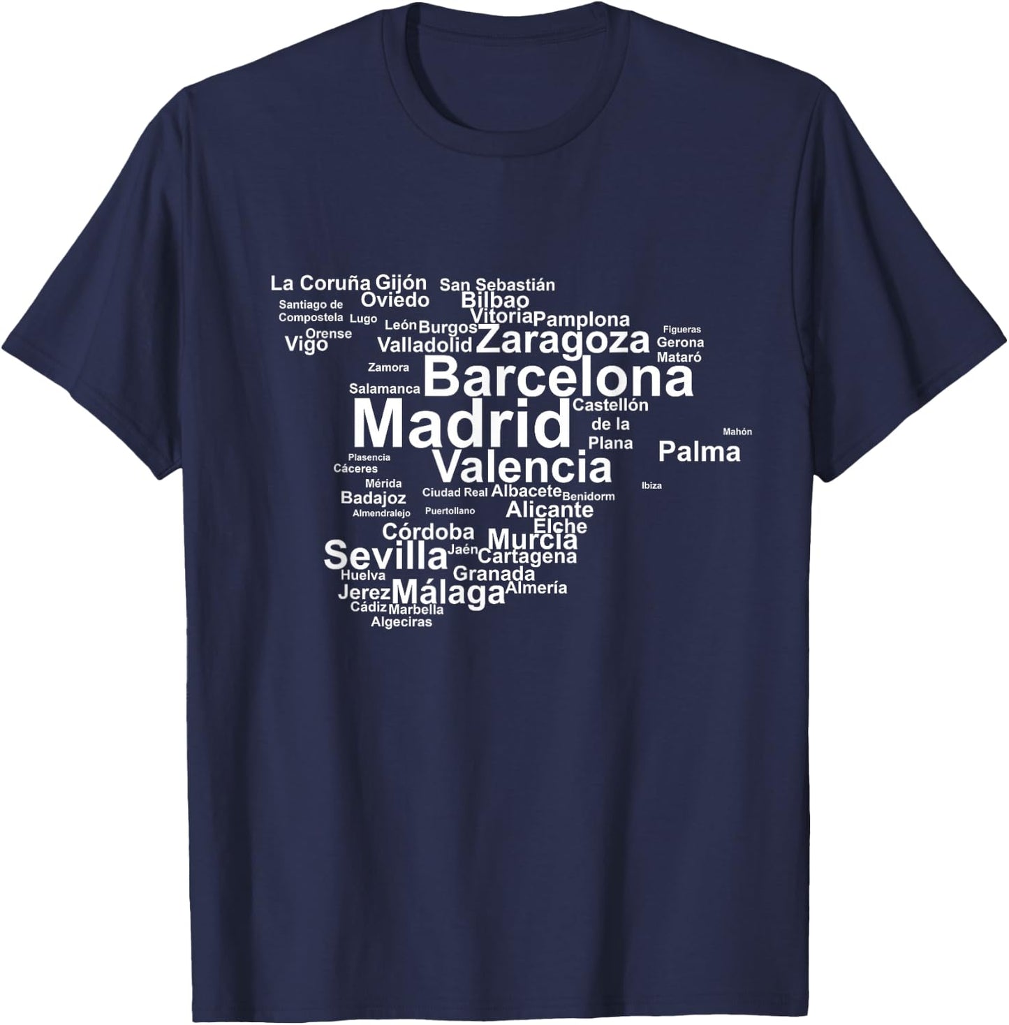 Spain Map Silhouette Towns Cities Madrid Travel Espana T-Shirt - T-Shirt | Navy