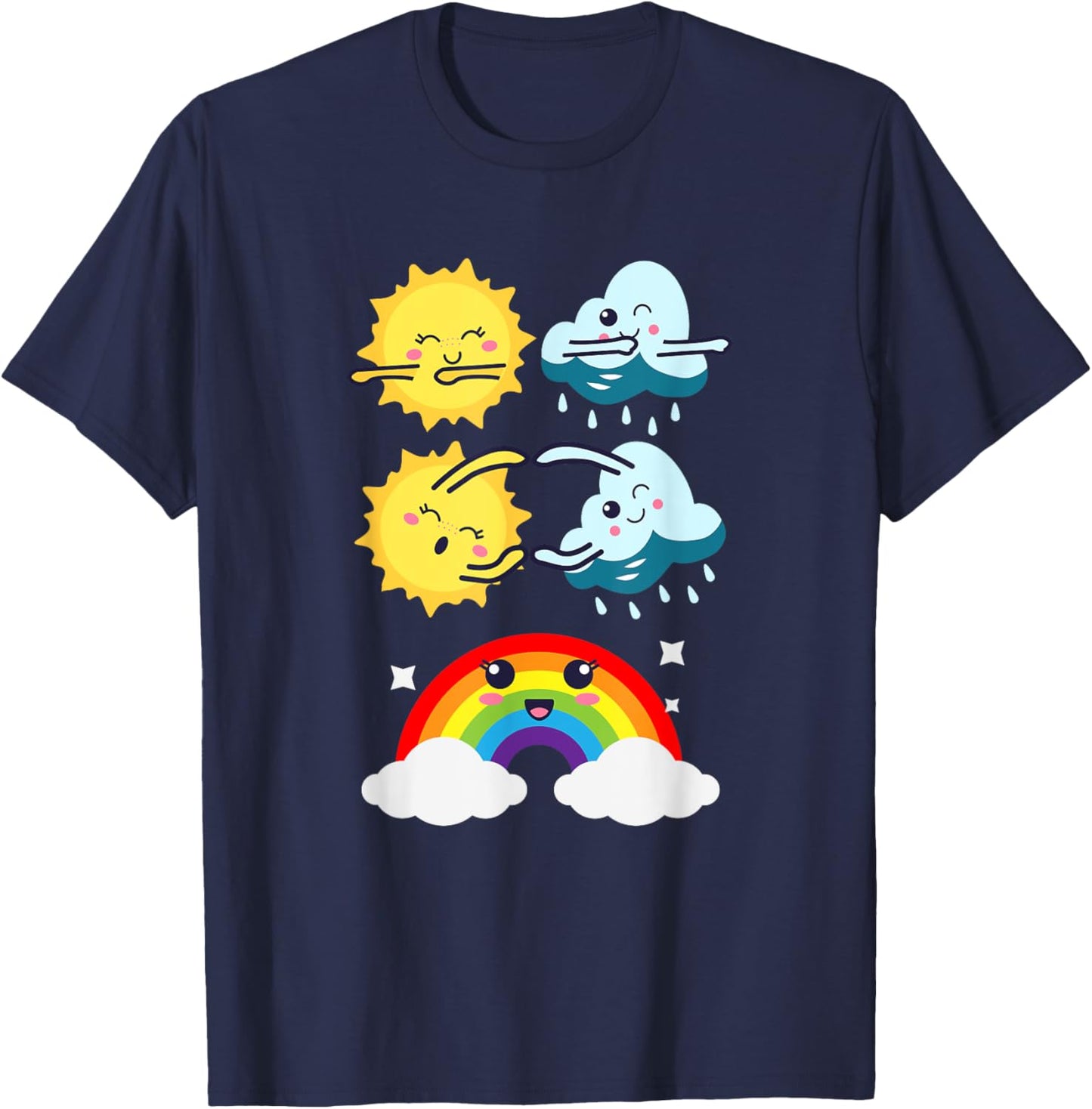 Funny Dancing Sun Cloud Rainbow | Nature Rain Summer Men Women Kids T-Shirt - T-Shirt | Navy