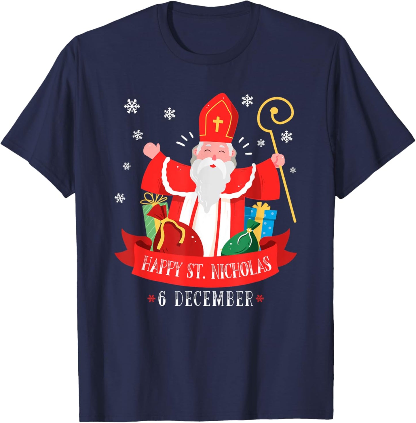 The Best Christmas Designs Happy St. Nicholas December 6th Feast Day Europe Celebration T-Shirt - T-Shirt | Navy
